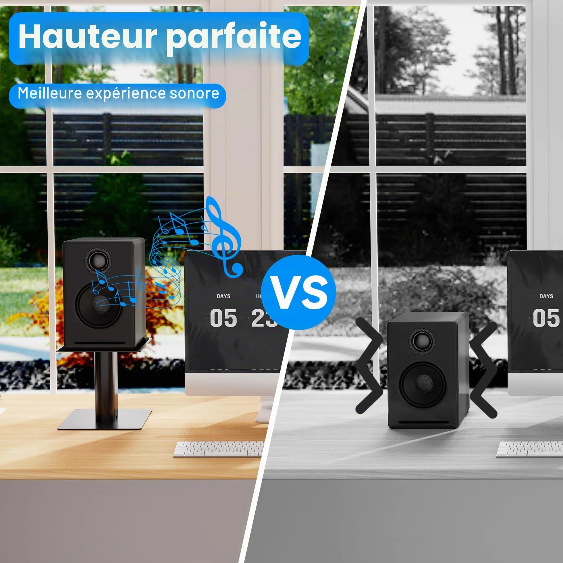 suptek Support d'Enceinte de Bureau avec Plateau 16,5 x 20 cm, Universel Supports de Haut-parleurs Idéal pour Home Cinéma et Bureau,Hauteur 157 mm Charge Max 20 kg, Lot de 2, Noir SDM003MB