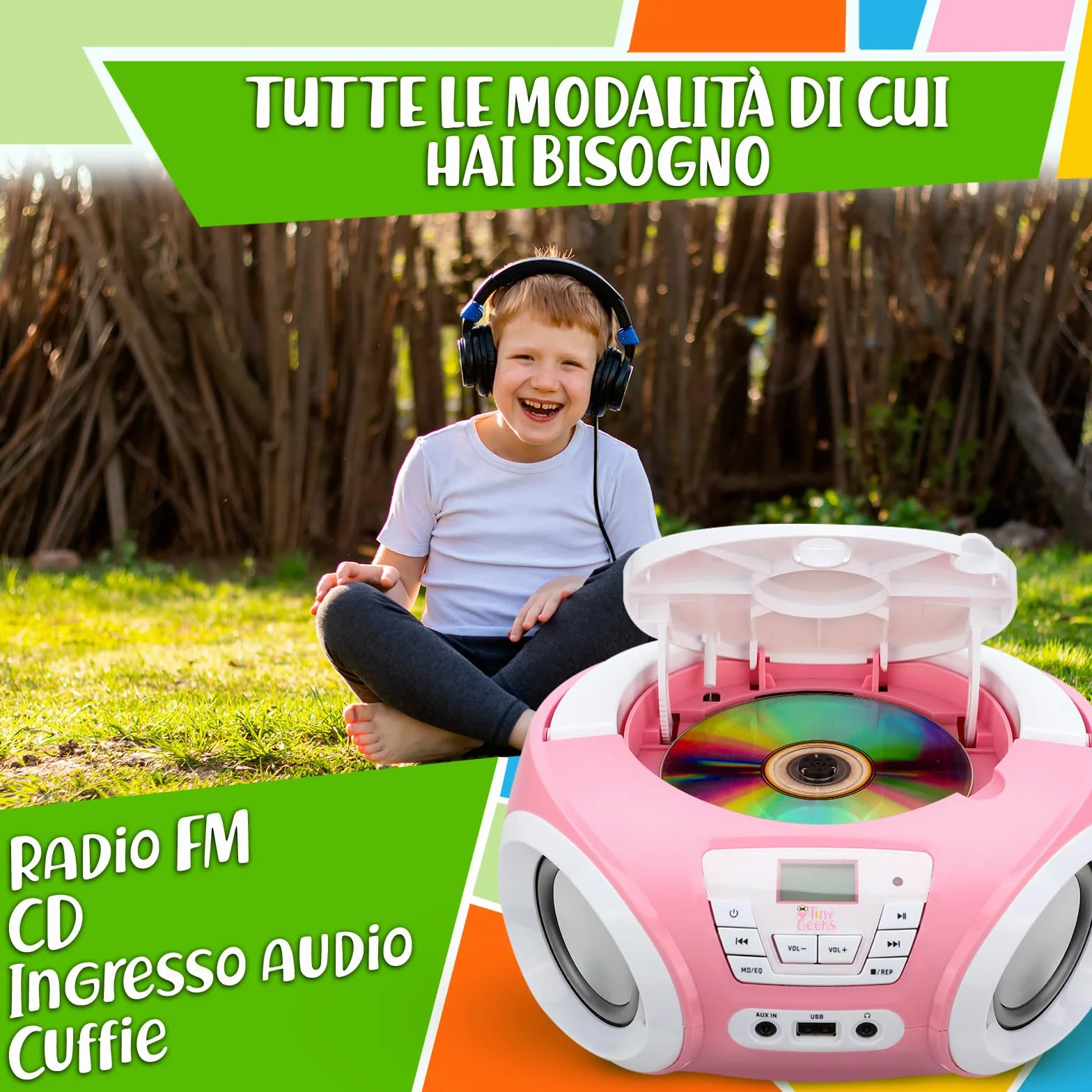 Tinygeeks Tunes Lecteur CD Enfant - Nouveauté - Radio FM - Piles incluses - Radio Mignon avec Haut-parleurs - Le Cadeau Parfait pour Les Tout-Petits - Rose