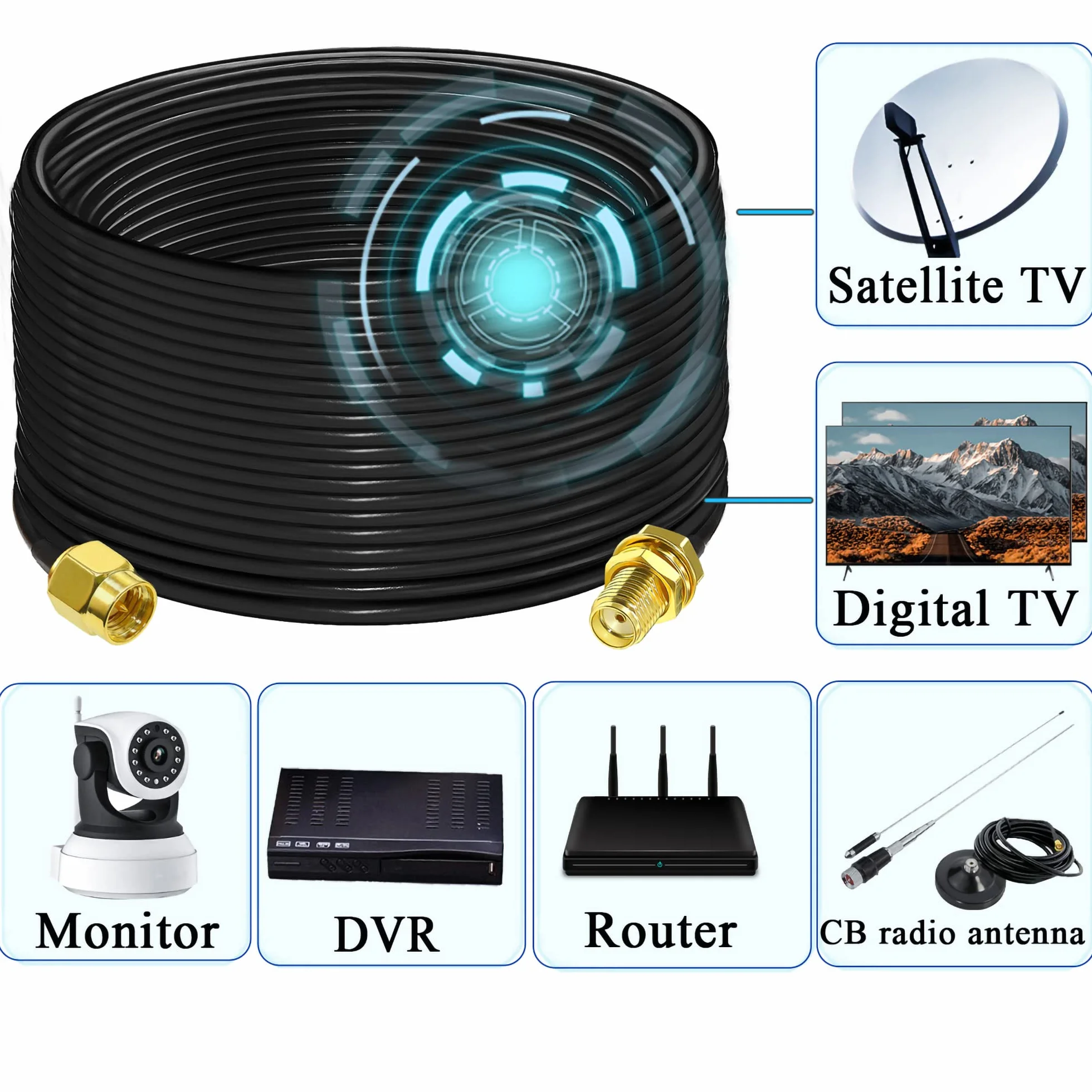 TUOLNK Câble d'extension SMA RG58 65,6 pieds (20 M) SMA mâle à SMA femelle Câble coaxial 3G 4G LTE Antenne WiFi LAN sans fil Câble d'assemblage coaxial RF à faible perte Radio CB