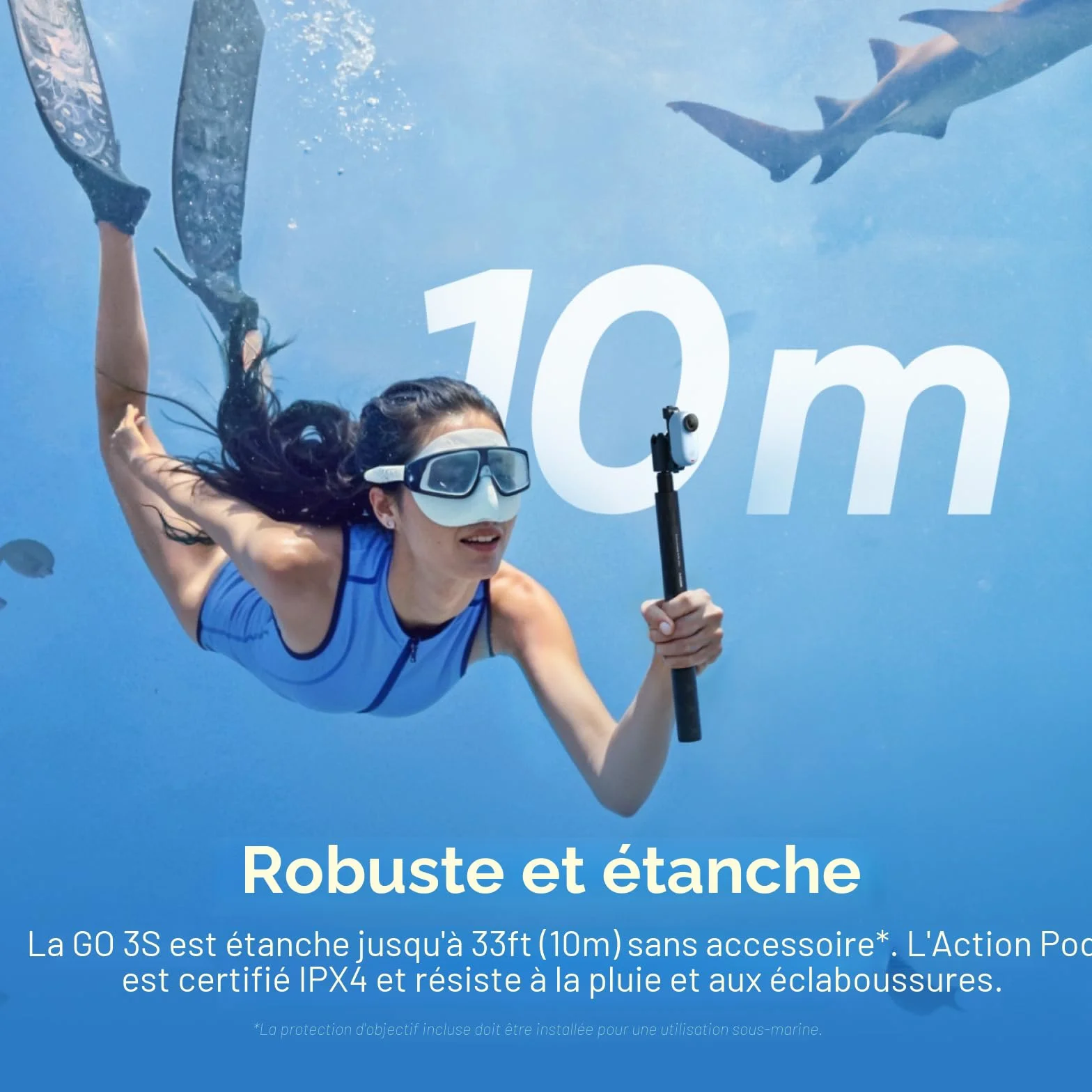 Insta360 GO 3S Blanc Arctique (64GB) - Petite caméra de vlog 4K, POV Mains Libres, Montage Partout, stabilisation, 140 Min d'autonomie, étanche à 10 m, édition IA, pour Voyage, vlog