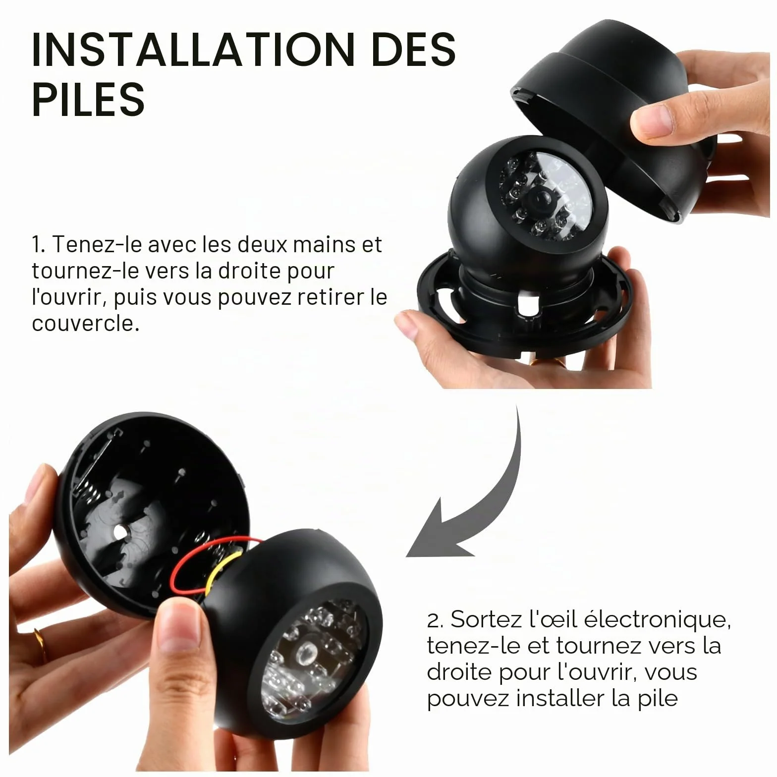 2pcs Caméras Factices de Surveillance CCTV, Fausse Caméra de Sécurité Factice avec Lumière Led Clignotante, Caméra Surveillance Factice Étanche pour Extérieur Intérieur avec 2 Panneaux de CCTV + Vis