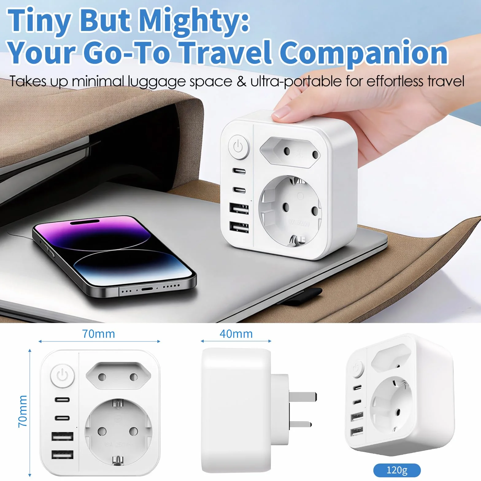 6 en 1 Adaptateur Prise Anglaise UK,3250W Adaptateur de Voyage UK avec 2 Prises,2 USB,2 Type-C,Adaptateur Type G pour Irlande Dubaï Malaisie Maldives Angleterre