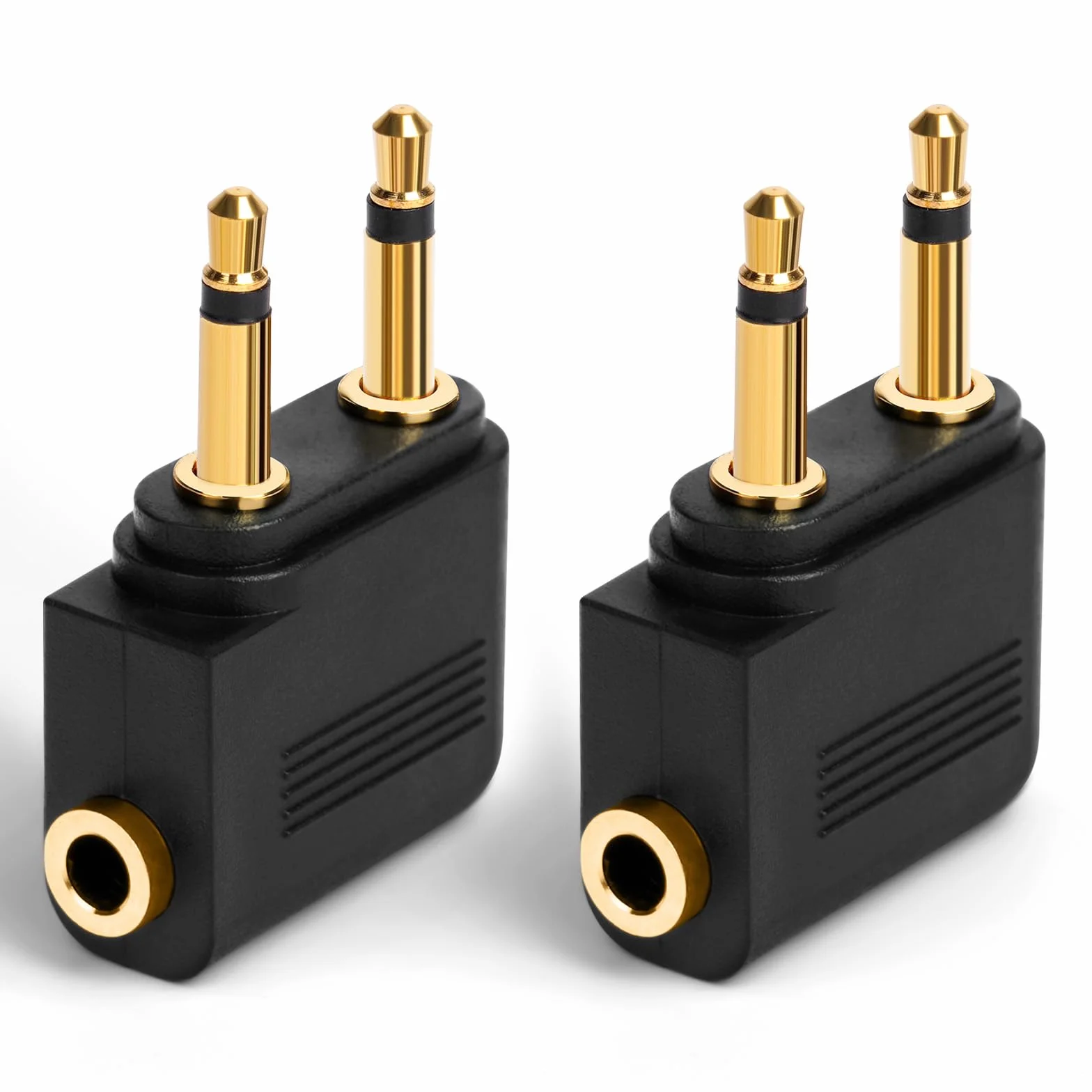 Adaptateurs pour Casque d’Avion Plaqué Or, Lot de 2, 3,5 mm Femelle AUX Audio Jack, Double Jack Adaptateurs Airline