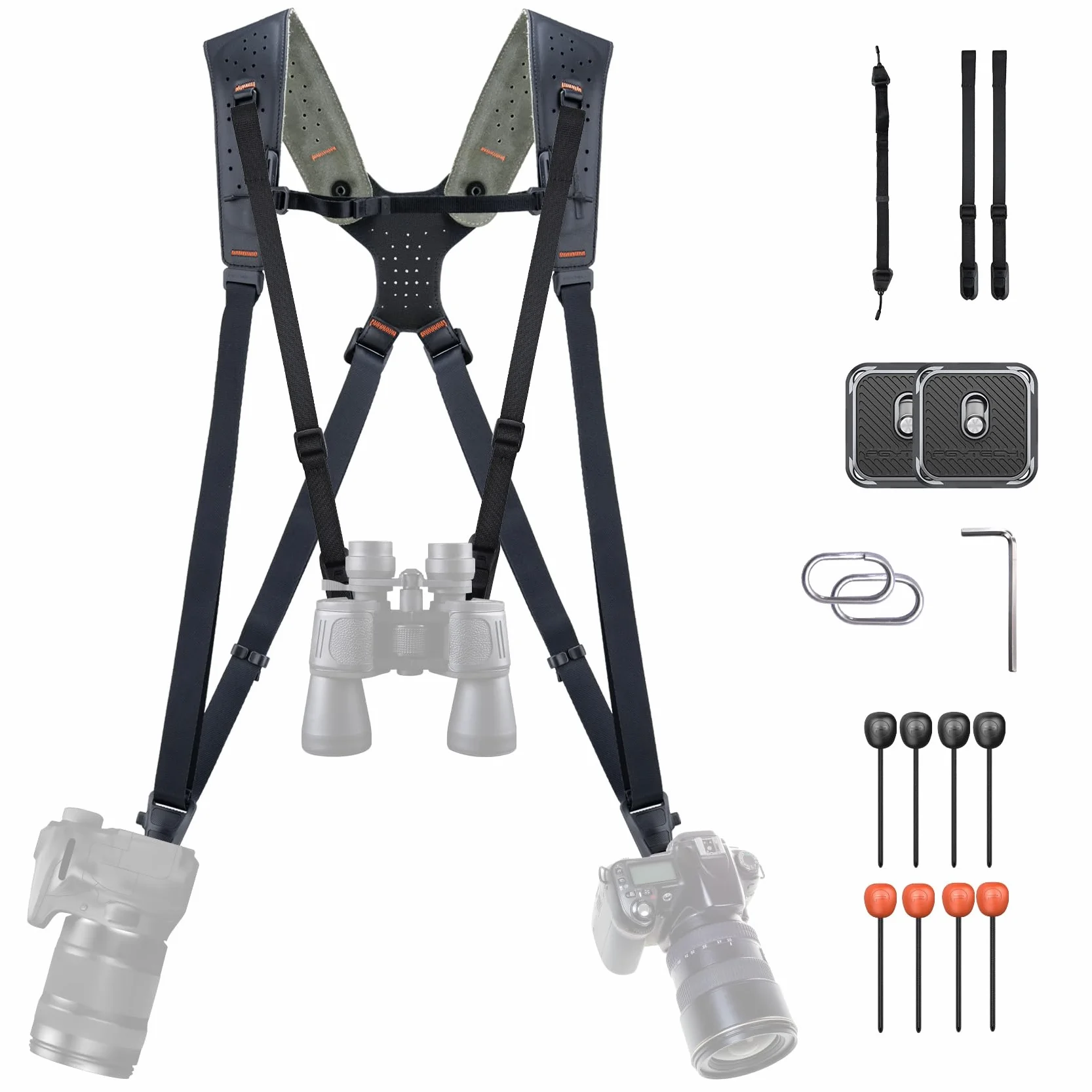 PGYTECH Sangle Appareil Photo Master, Harnais Double Épaule en Cuir pour 3 Caméras, Harnais d'Appareil Photo pour Photographes Professionnels, Sports/Faune/Mariage/Événements Sangles d'Appareil Photo