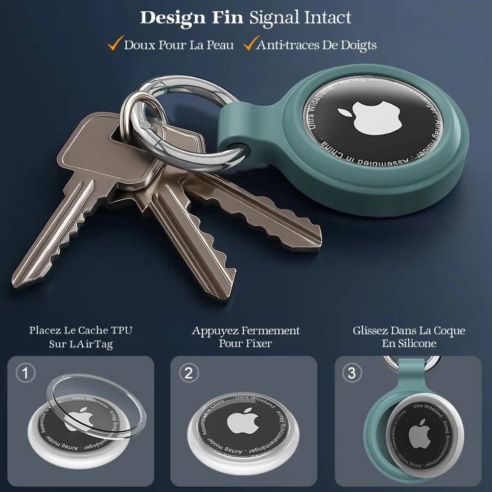 Étuis pour Apple AirTag Porte Clé - Coque de Protection IP67 Étanche, Antichoc et Anti-Rayures pour AirTag Support, Animaux, Bagages (Lot de 4)
