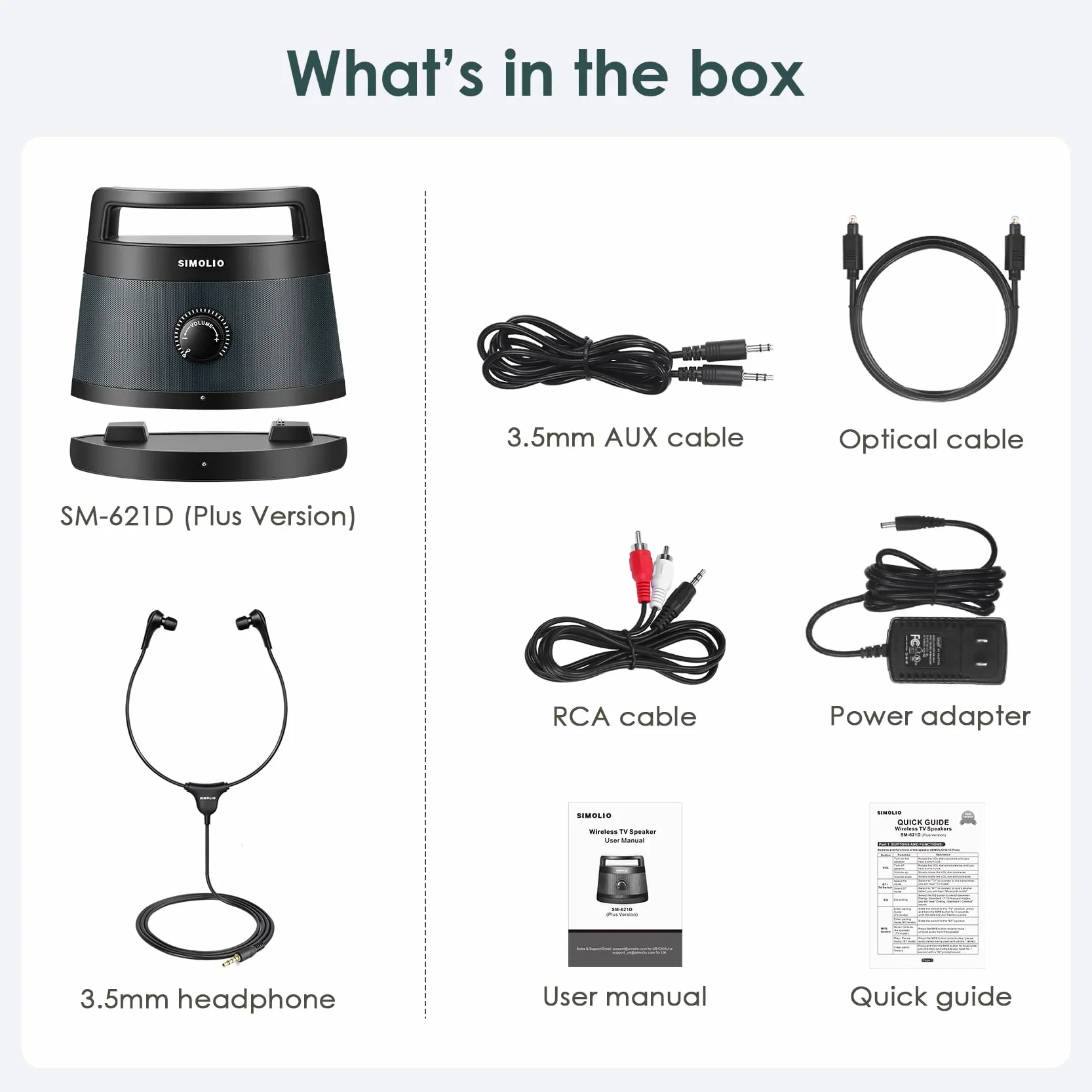 SIMOLIO Enceintes TV sans Fil Seniors Malentendants Bluetooth Haut-parleurs 3 Modes Égalisation Améliorateur Dialogue 164 Pieds
