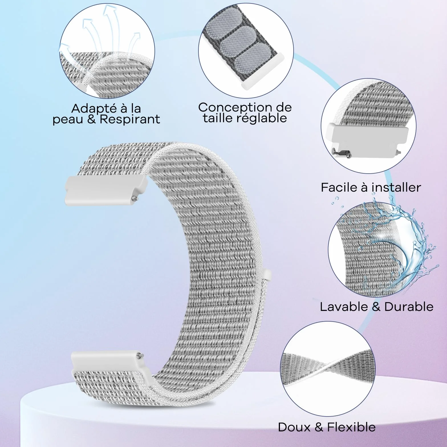 20mm Bracelet Montre en Nylon pour Garmin Forerunner 55/165/245/645/Vivoactive 6/5/Garmin Venu/Venu 2 Plus/Amazfit Active 2/Active/Polar Ignite 3/lgnite 2/Unite/COROS APEX 2/Pace 2 Bracelet