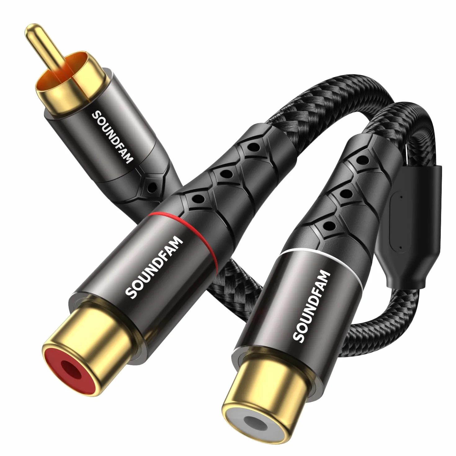Répartiteur RCA Y Câble Répartiteur RCA/Phono SOUNDFAM 1 Mâle vers 2 Femelles Fiche Plaquée or Répartiteur Cinch​ Adaptateur Stéréo Y Pour Caisson de Basses, TV, Lecteur CD, Home Cinéma - Noir (30 cm)