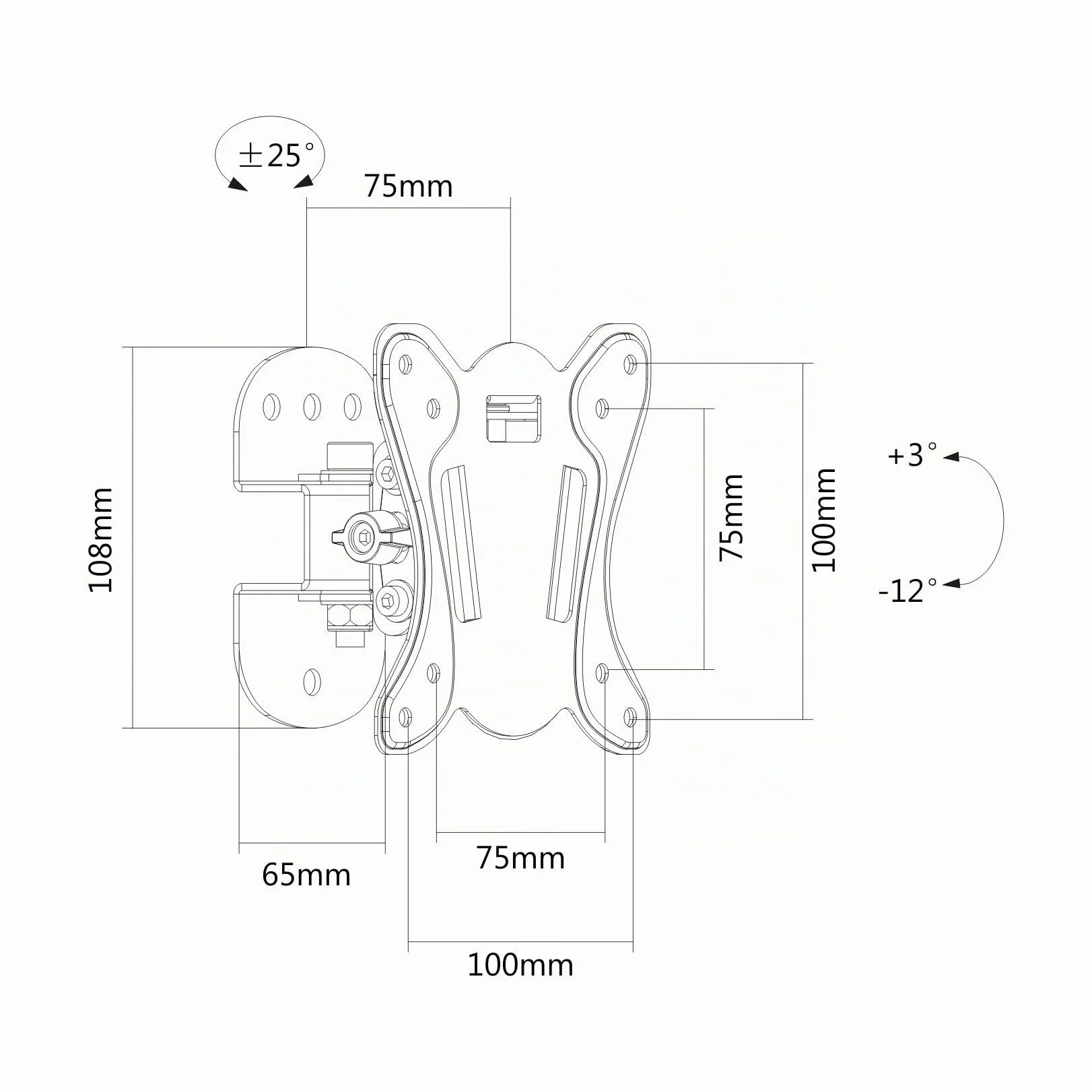 PureMounts FM10-100 Support Mural pour TV avec 33-69cm (13-27"), VESA: 100x100, basculable: 3°/-12°, pivotement: +/-25°, Distance du Mur: 75mm, Charger Max: 25kg, Noir PM-FM10-100