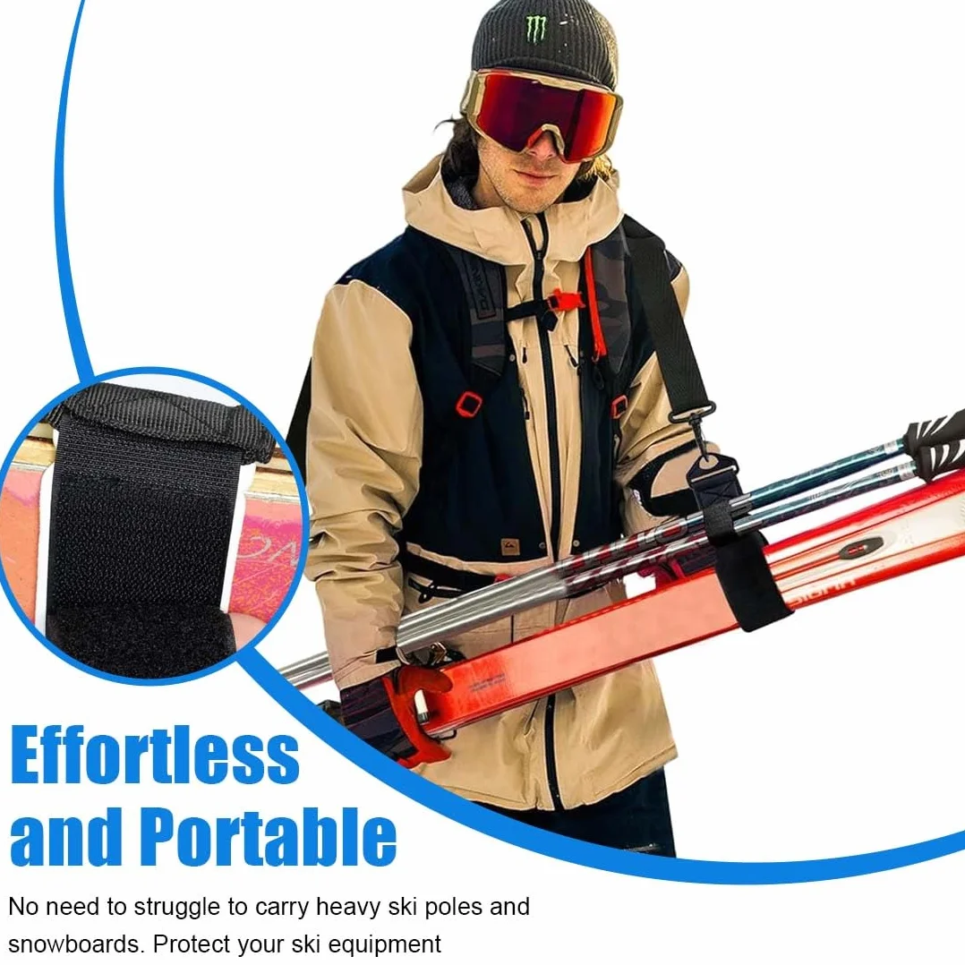 Sangle de Ski Réglable IKOPFLN - Bandoulière Porte-Ski avec Sac pour Bâtons de Ski, Accessoire de Transport pour Snowboard et Équipement de Ski