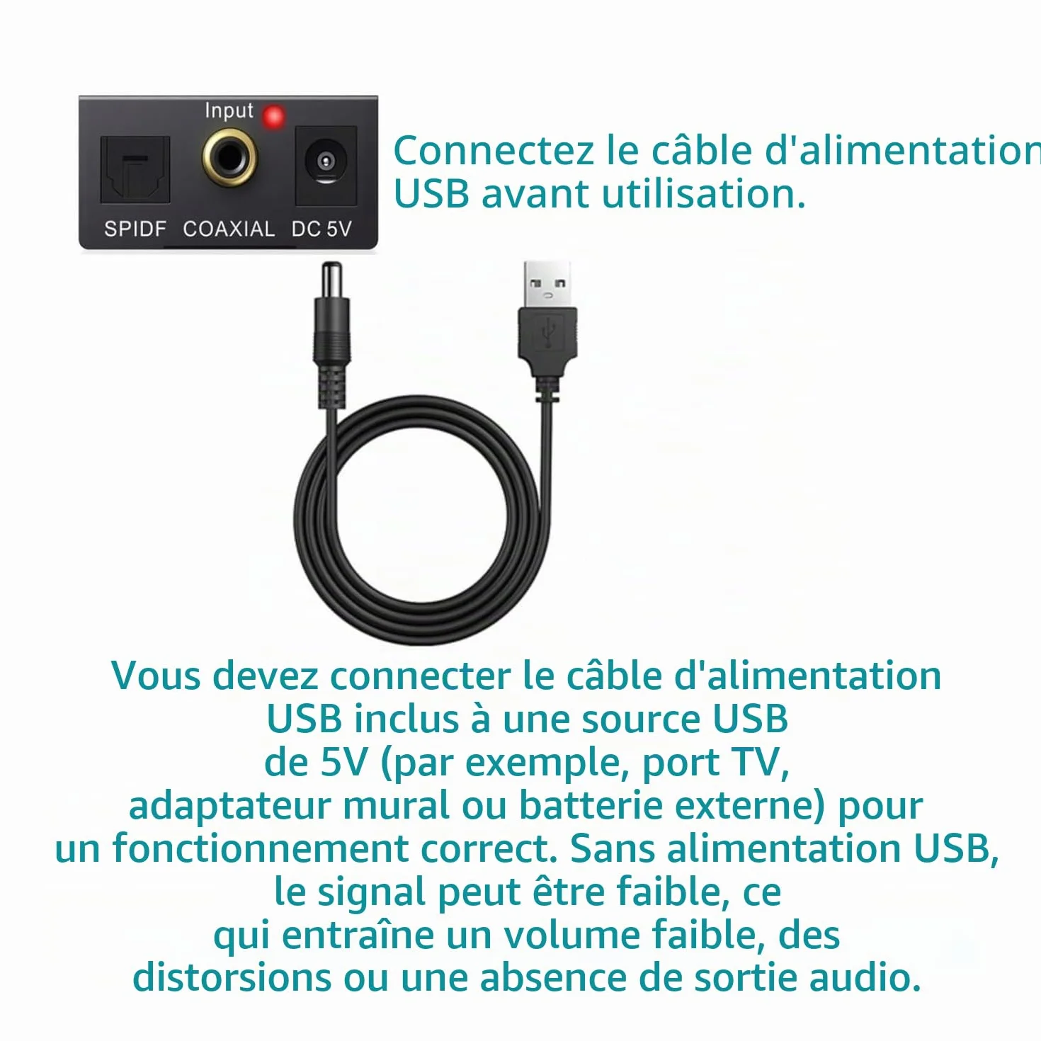 Convertisseur DAC Audio 192kHz Numérique vers Analogique, Adaptateur Aluminium SPDIF Optique Coaxial Toslink vers Stéréo L/R RCA 3,5mm