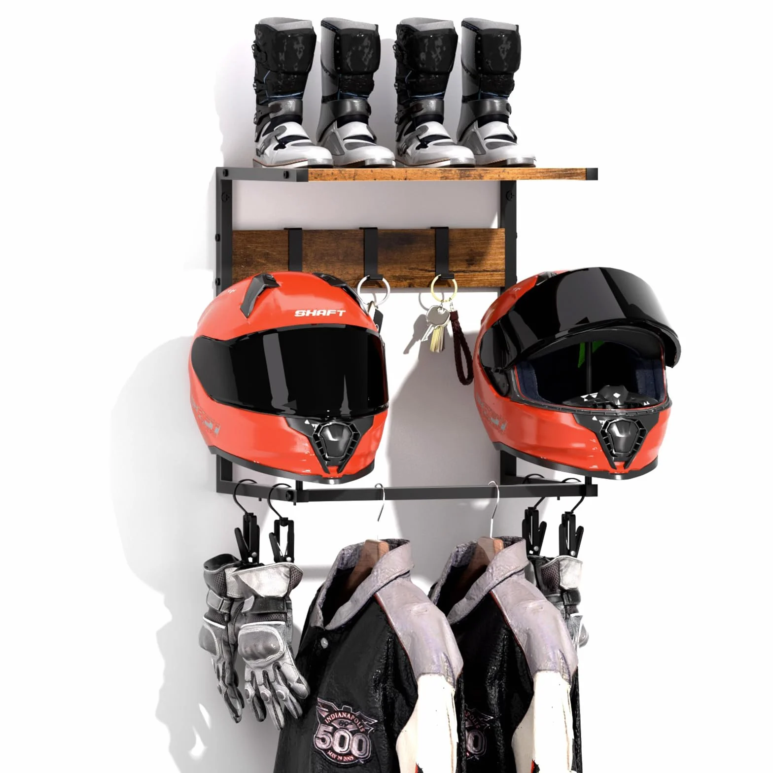 Urban Deco Support casque moto, porte casque avec 2 supports pour chapeaux, support pour repose à fixer au mur, support mural casque equipement moto, petit