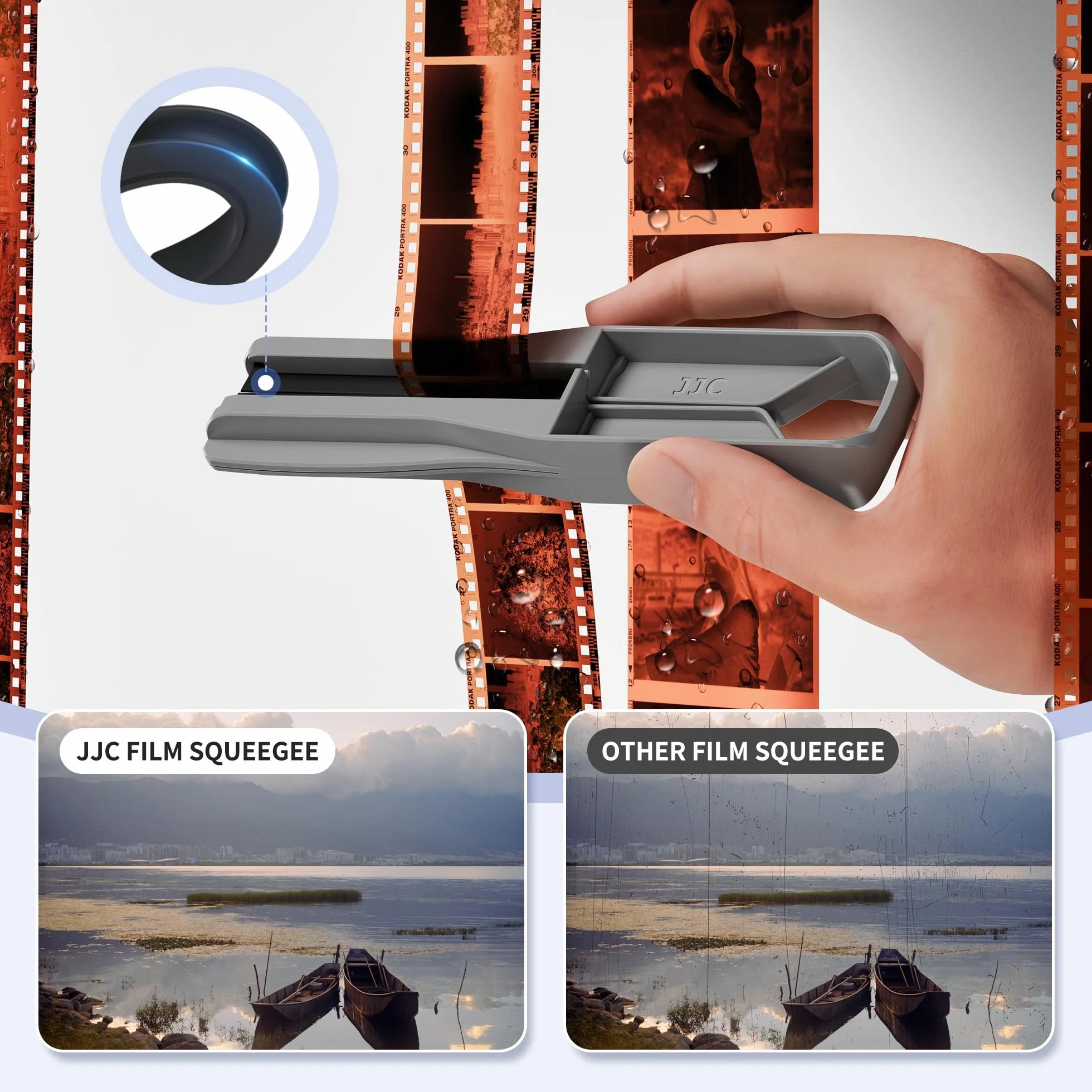 JJC Raclette Essuyage pour Film Négatif 35mm et Film Moyen Format 120, Essuie-Lame en Silicone Souple Outil de Nettoyage pour Enlever l'eau des Films