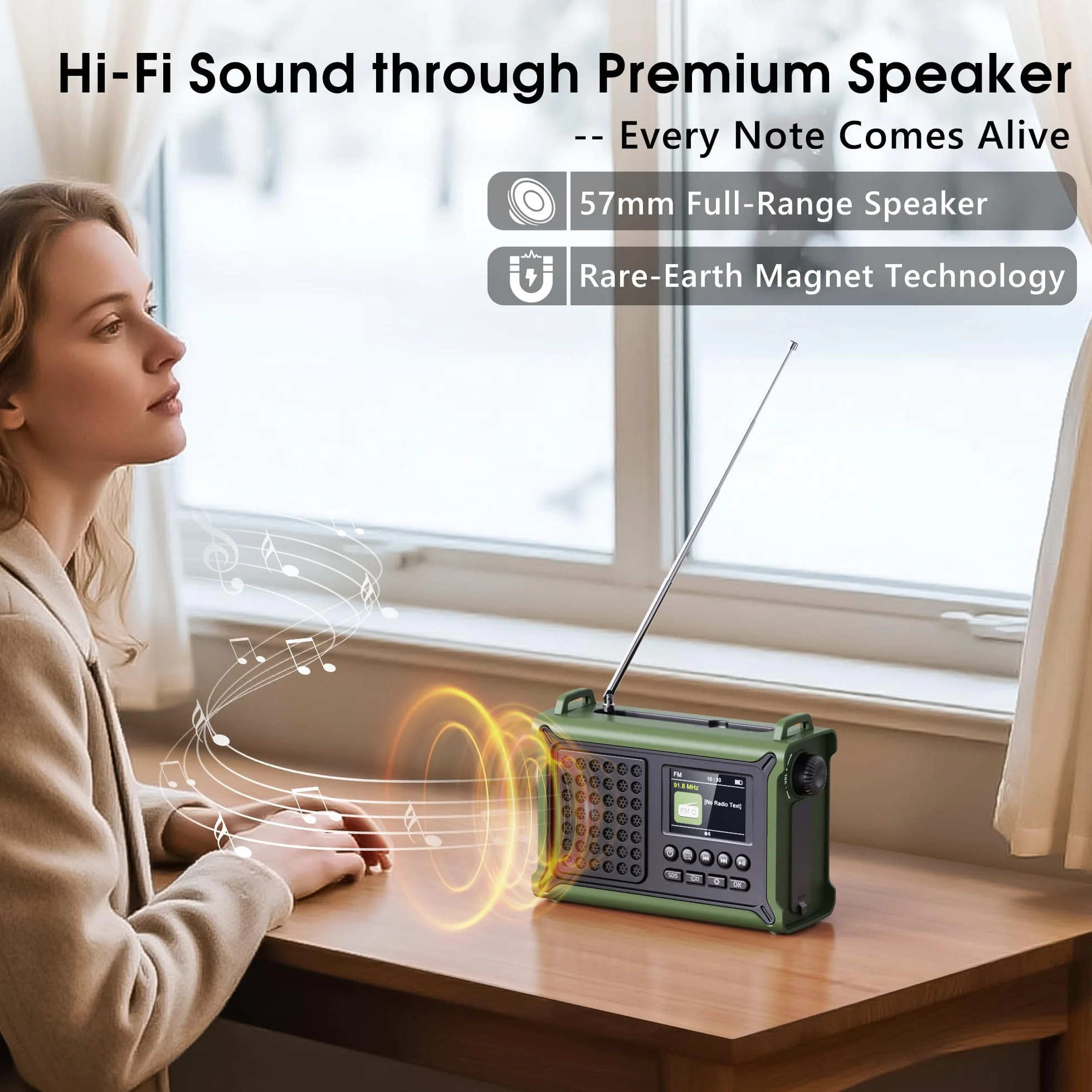 Radio Portable Dab/Dab+& FM, Radio Numérique avec Bluetooth 5.0, Écran Couleur 2,4", 12000mAh Power Bank pour Le Chargement d’Urgence du Téléphone Intelligent, 80 Stations Préréglées, Double Alarme