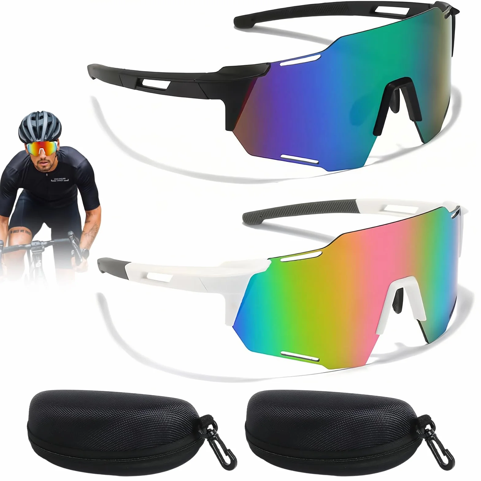 SI SEN 2 Pièces Lunette de Cyclisme, UV400 Protection Coupe-Vent, pour Homme Femme Ski Alpinisme