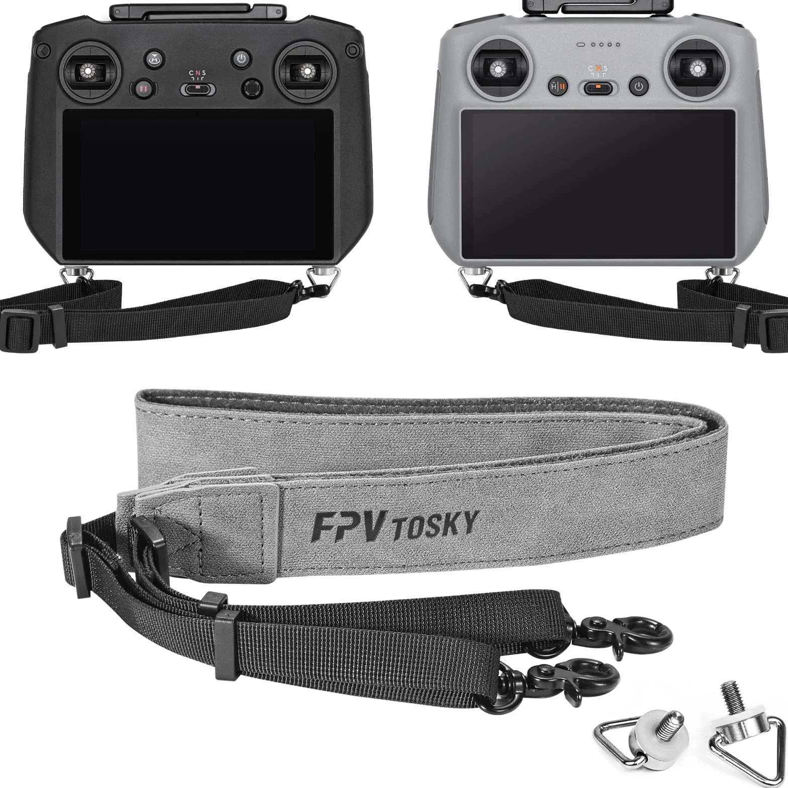 FPVtosky Sangle de Cou pour Manette DJI RC/RC 2/RC Pro, Bandoulière en Cuir PU pour Manette Compatible avec Lito X1/Mini 5 Pro/Mini 4/3 Pro/Mavic 3/Air 3S/Avata 360 Accessoires de Télécommande, Gris