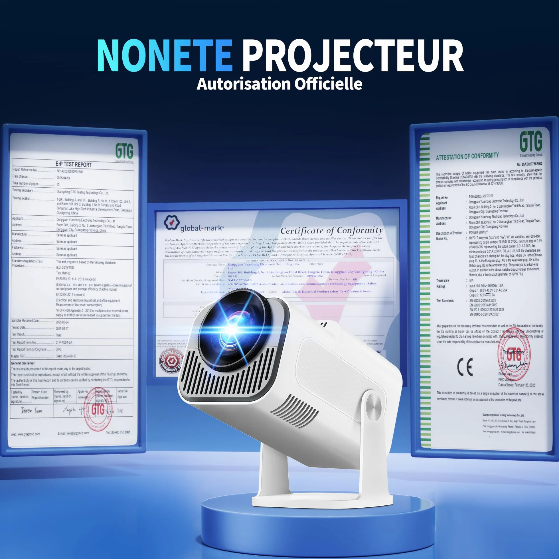 Vidéoprojecteur 4K 1080P WiFi 6 Bluetooth 5.2 Projecteur Trapézoïdale Automatique 270° Rotation HDMI Blanc