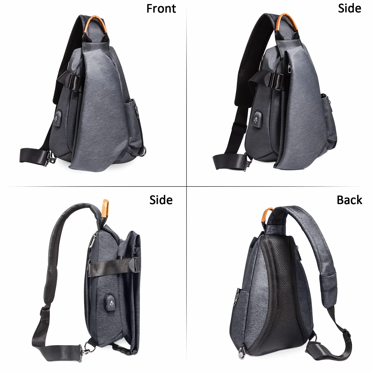 Sac de Poitrine Homme Mode USB Sling Sac Voyage Bandoulière Portable Camping