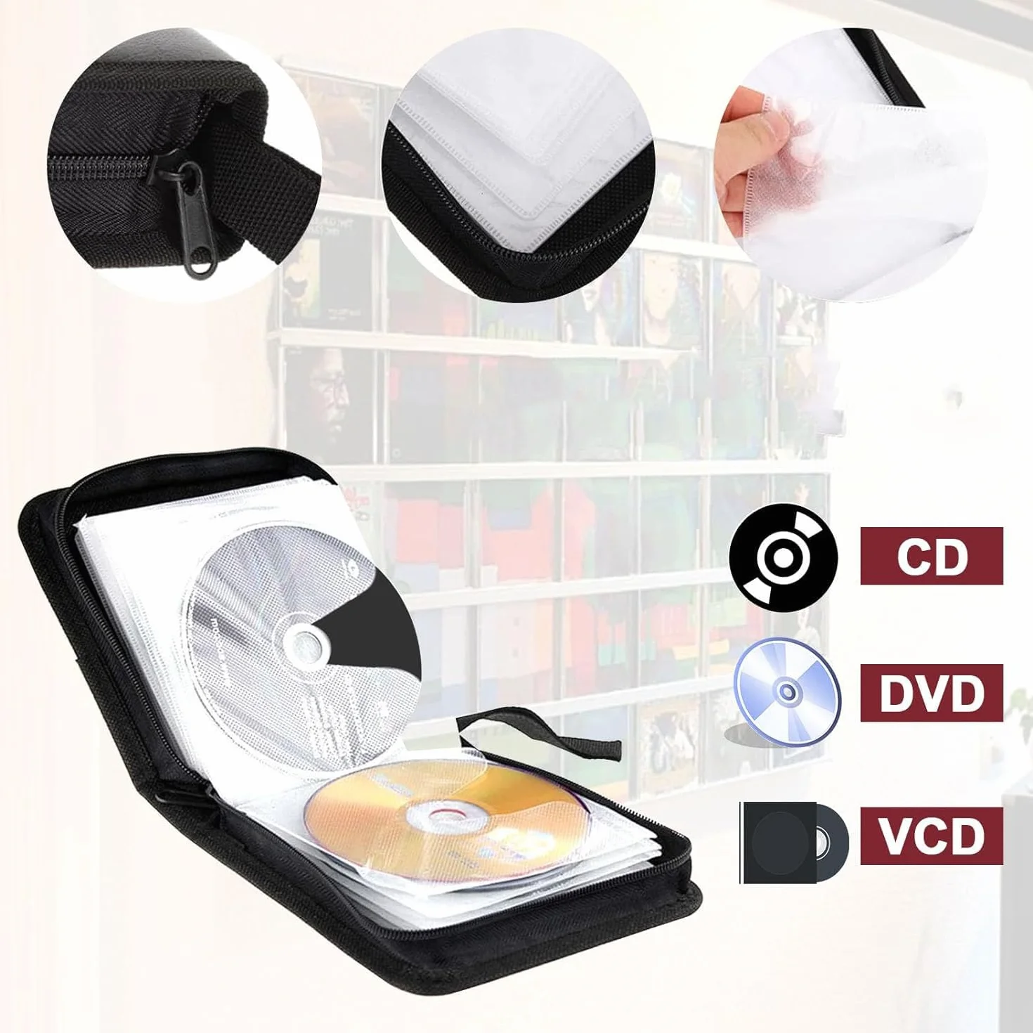 Sac de Rangement CD pour 40 Disques, DVD, Rouge Voiture Maison