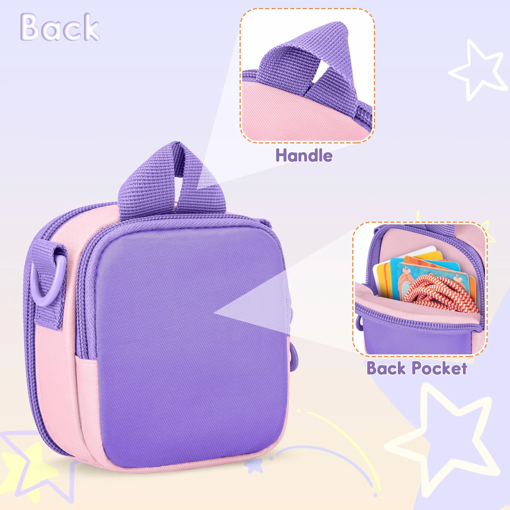 LoDrid Étui de Transport Compatible avec Yoto Mini (édition 2024), Sac de Rangement Portable pour Lecteur Audio avec bandoulière Amovible, Poche arrière pour Cartes ou Accessoires, Violet