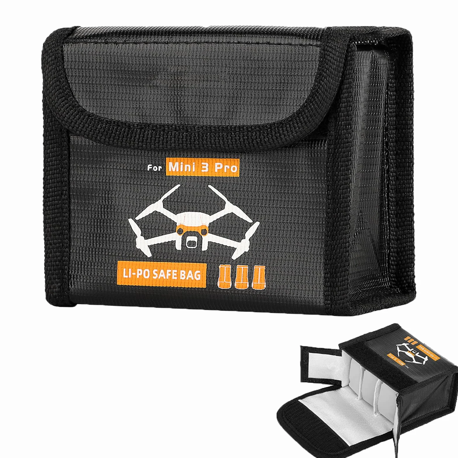 Lipo Batterie Coffre-Fort Sac pour DJI Mini 4 Pro/4K/3 Pro/3 Ignifuge Antidéflagrant Housse Boîte de Rangement Chargement Sécurisés Sac de Rangement Accessoires pour Drone (pour 3 Batteries)