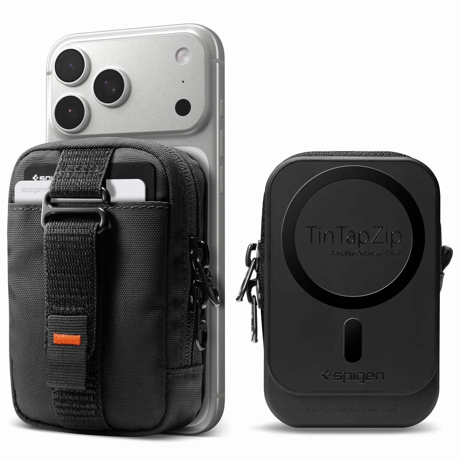 Spigen TinTap Zip MagFit Magnétique Mini-Pochette Porte-Cartes Compatible iPhone 16/15-12 Noir