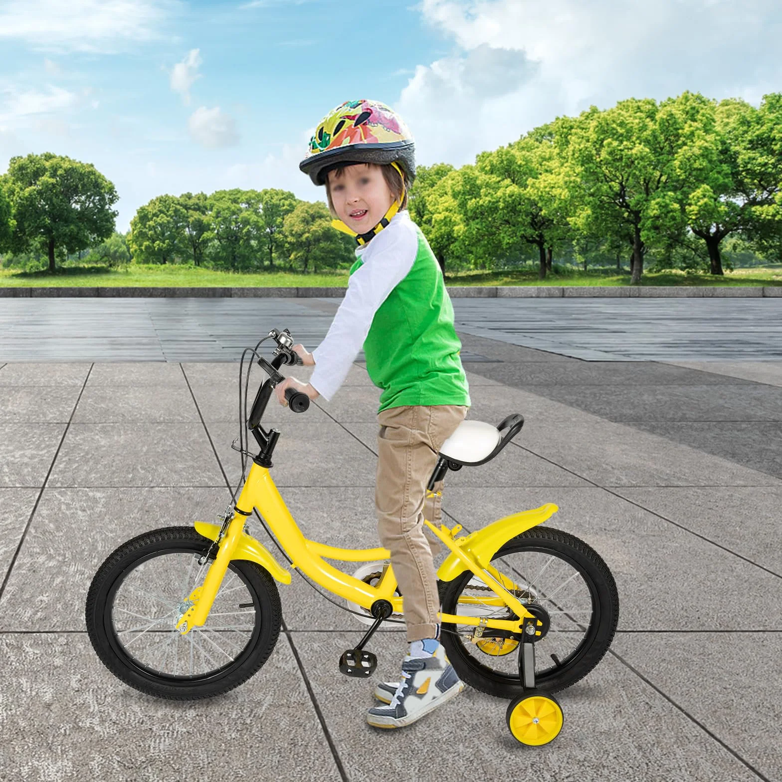 Vélo enfant 16 pouces roues stabilisatrices garçons filles 4-8 ans guidon selle réglables cadre acier carbone double freinage