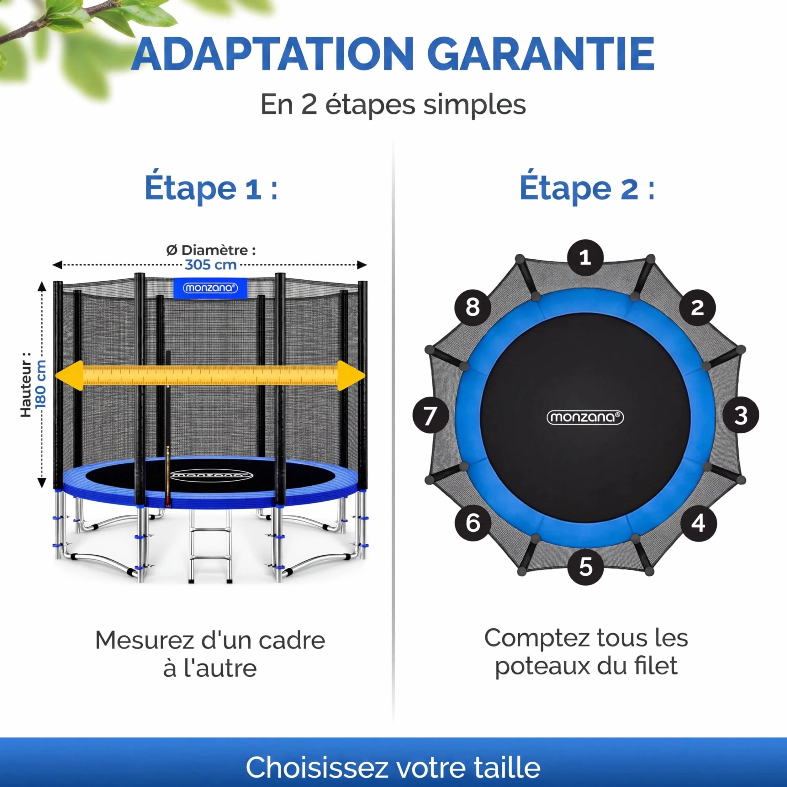 Monzana Filet de sécurité pour Trampoline résistant Rond entrée zippée refermable