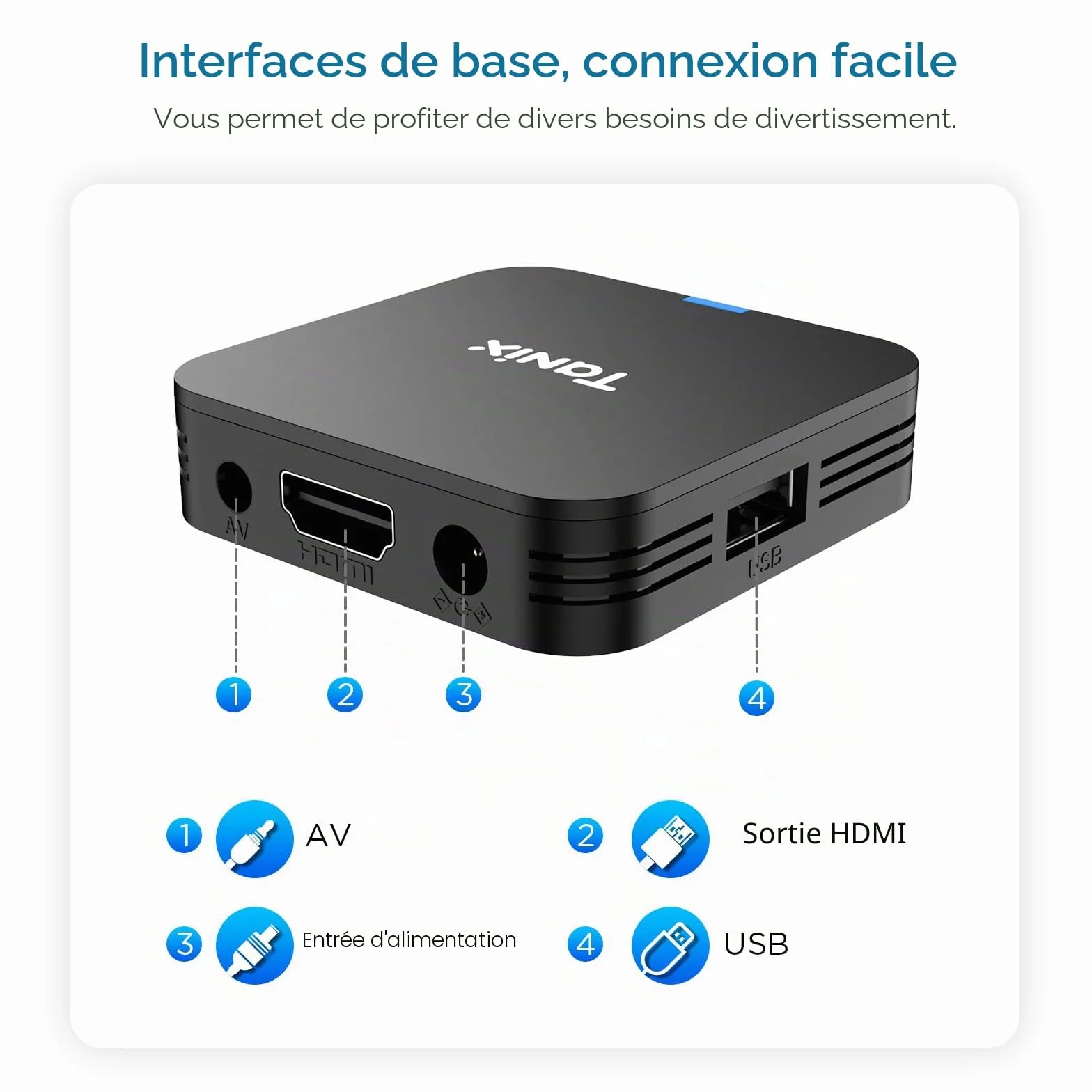 Android TV Box 10.0, Android Box 2 Go RAM 16 Go ROM, Allwinner H313 Quad-Core Arm Cortex A53, Support WiFi et USB 4K Smart Box TV