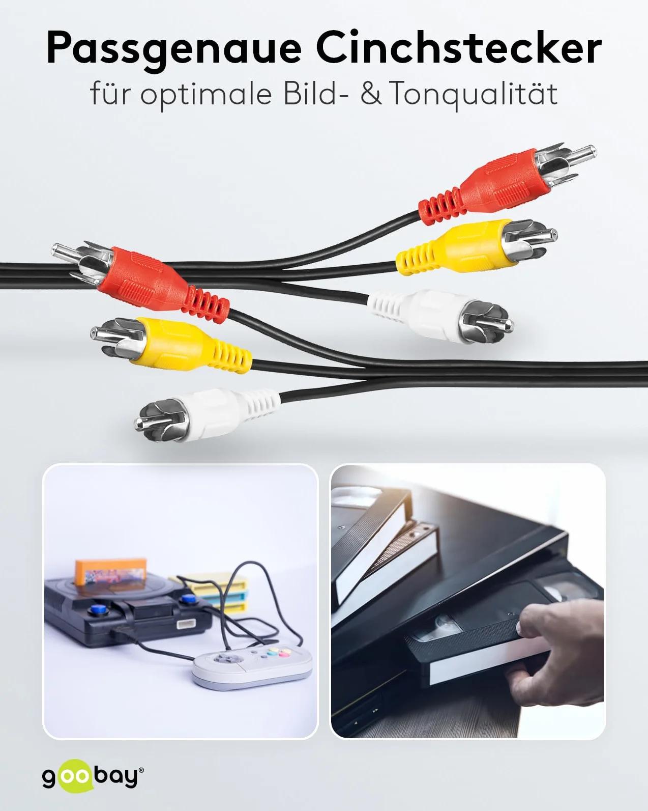 Goobay 50380 Câble de connexion audio vidéo composite, 3x RCA mâle à 3x RCA mâle, 1,5m