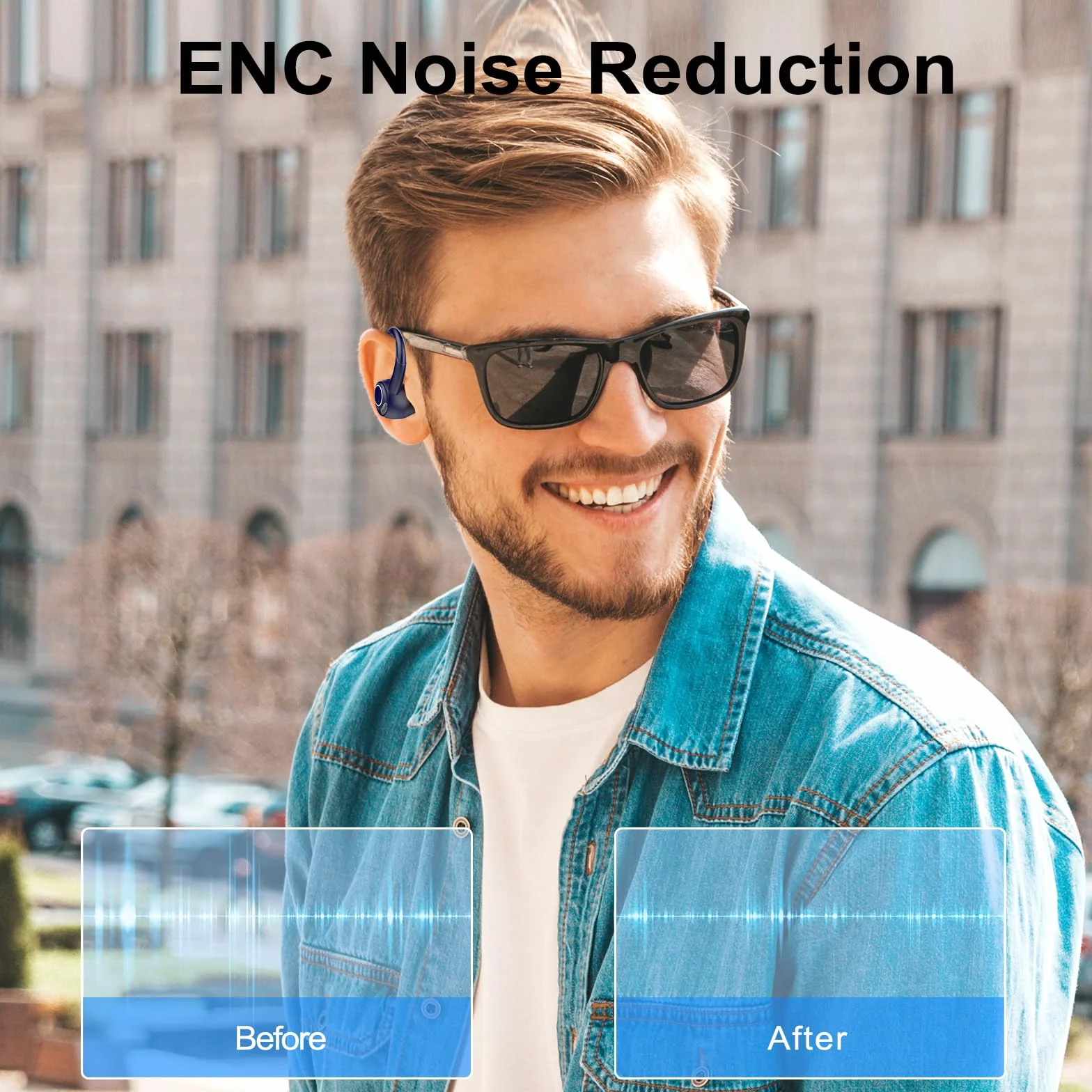 Csasan Ecouteurs Bluetooth sans Fil Sport, 48H Écouteurs Bluetooth 5.3 avec CVC8.0 Antibruit, IP7 Étanche Oreillette Bluetooth Contrôle Tactile, Écran LED Casque Bluetooth Bleu Foncé