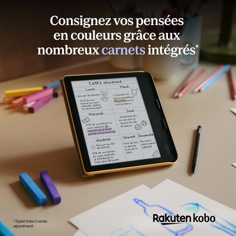 Kobo Libra Colour Black | Liseuse eBook Couleur | Écran Couleur E Ink Kaleido™ 3 sans Reflets de 7" | Option Mode Sombre | Étanche | Livres Audio | 32 Go de Stockage | Noir