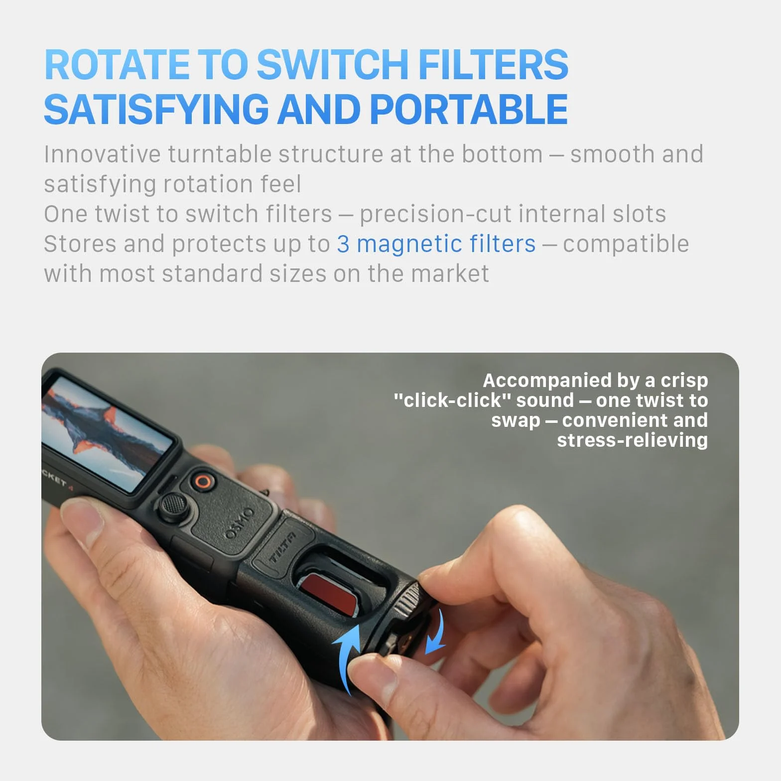 Tilta Base de Filtre Magnétique Compatible avec DJI Osmo Pocket 4, Support Rotatif Rangement Filtres avec Trépied, Plaque Arrière Magnétique Compatible MagSafe, Peut Contenir 3 Filtres TA-T65-FSE-B