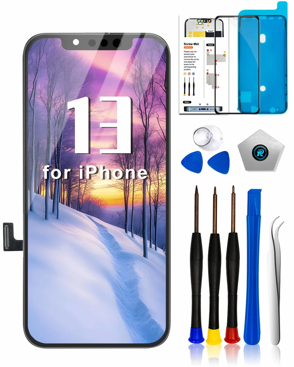 Écran iPhone 13 6.1" LCD Remplacement avec Kit Réparation A2482 A2631 A2634 A2635 A2633