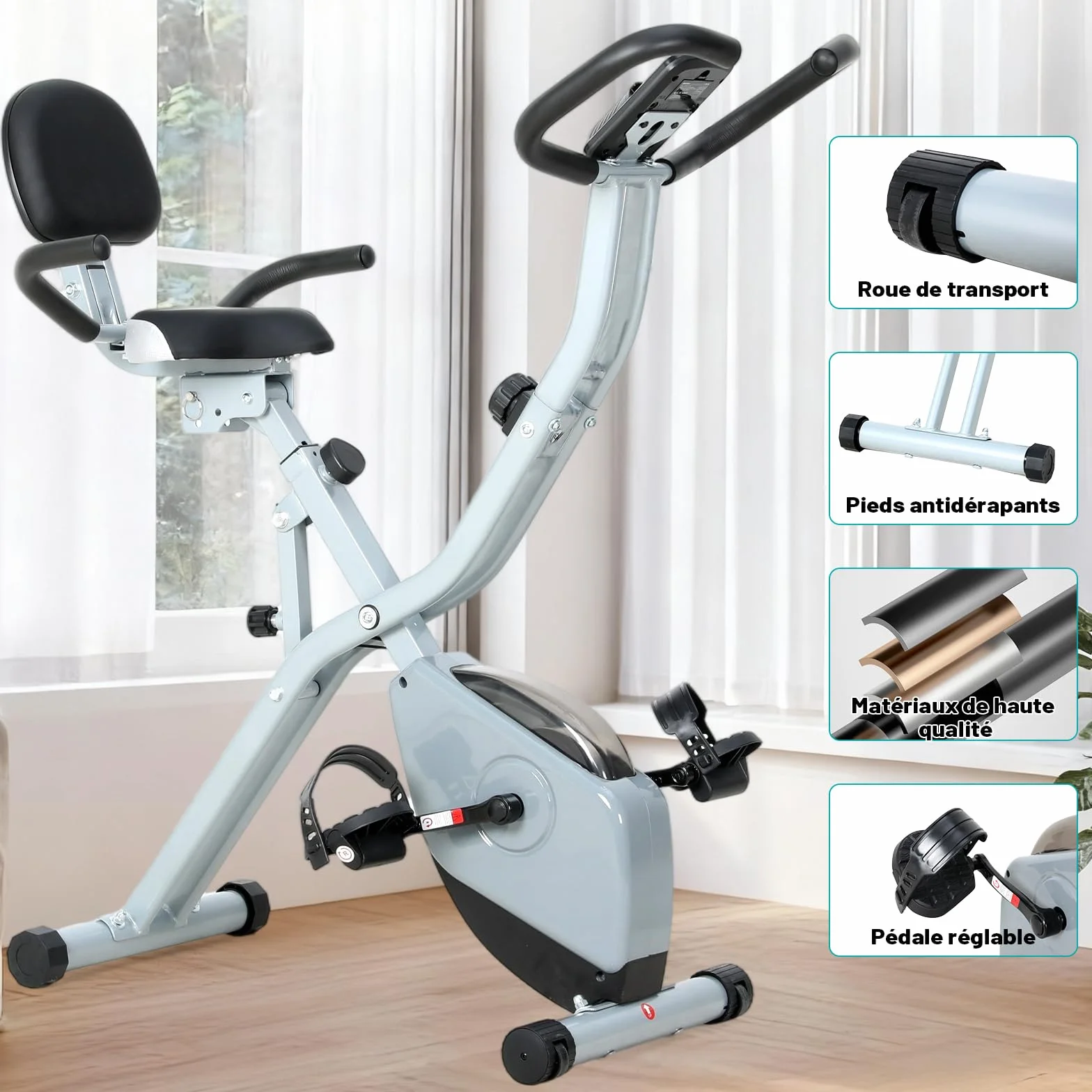 ISE 2-IN-1 Vélo d'Appartement Pliable, Cardio Training 8 Niveaux Résistance Magnétique, Bluetooth