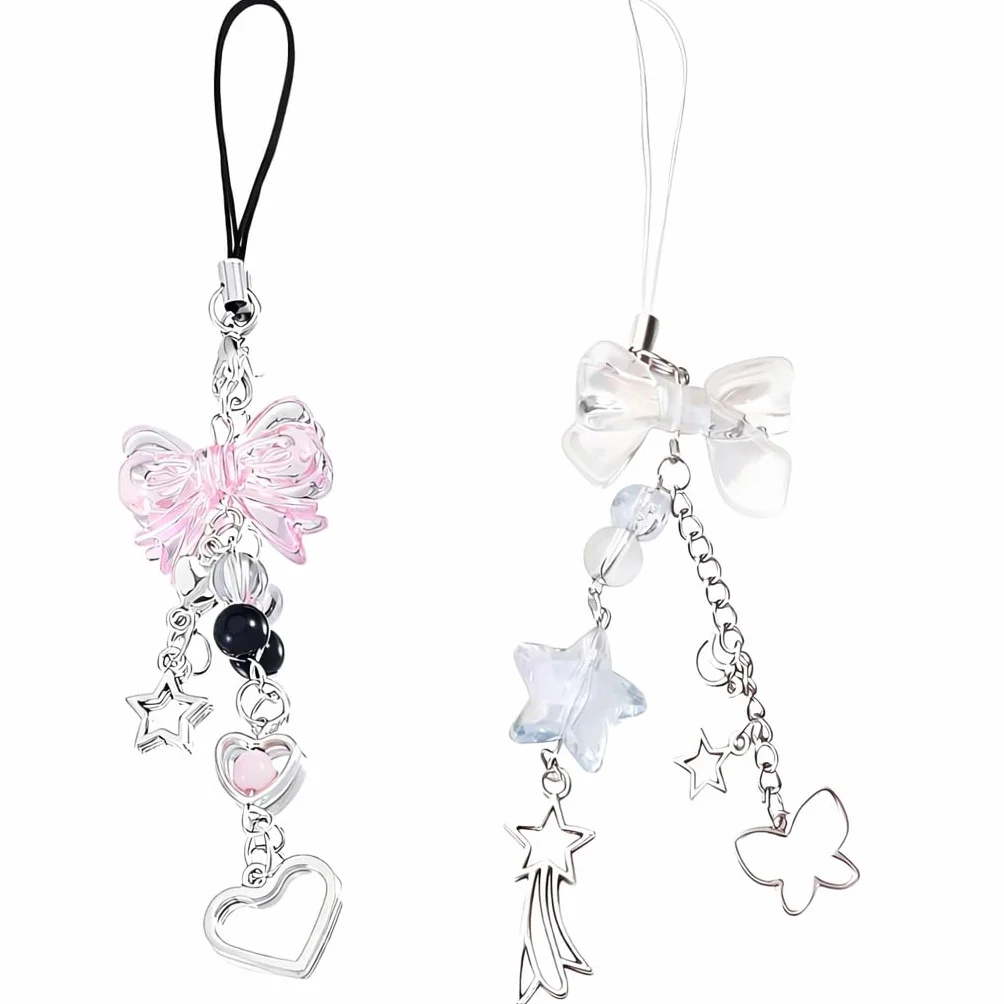 Lot de 2 Bijoux de Téléphone Y2K Esthétique Phone Charm Papillon Cœur Étoile pour Filles