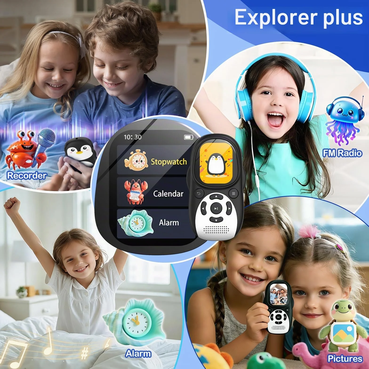 Lecteur MP3 Enfant Bluetooth 5.3 64Go Écran IPS 2 Pouces Radio FM 750mAh
