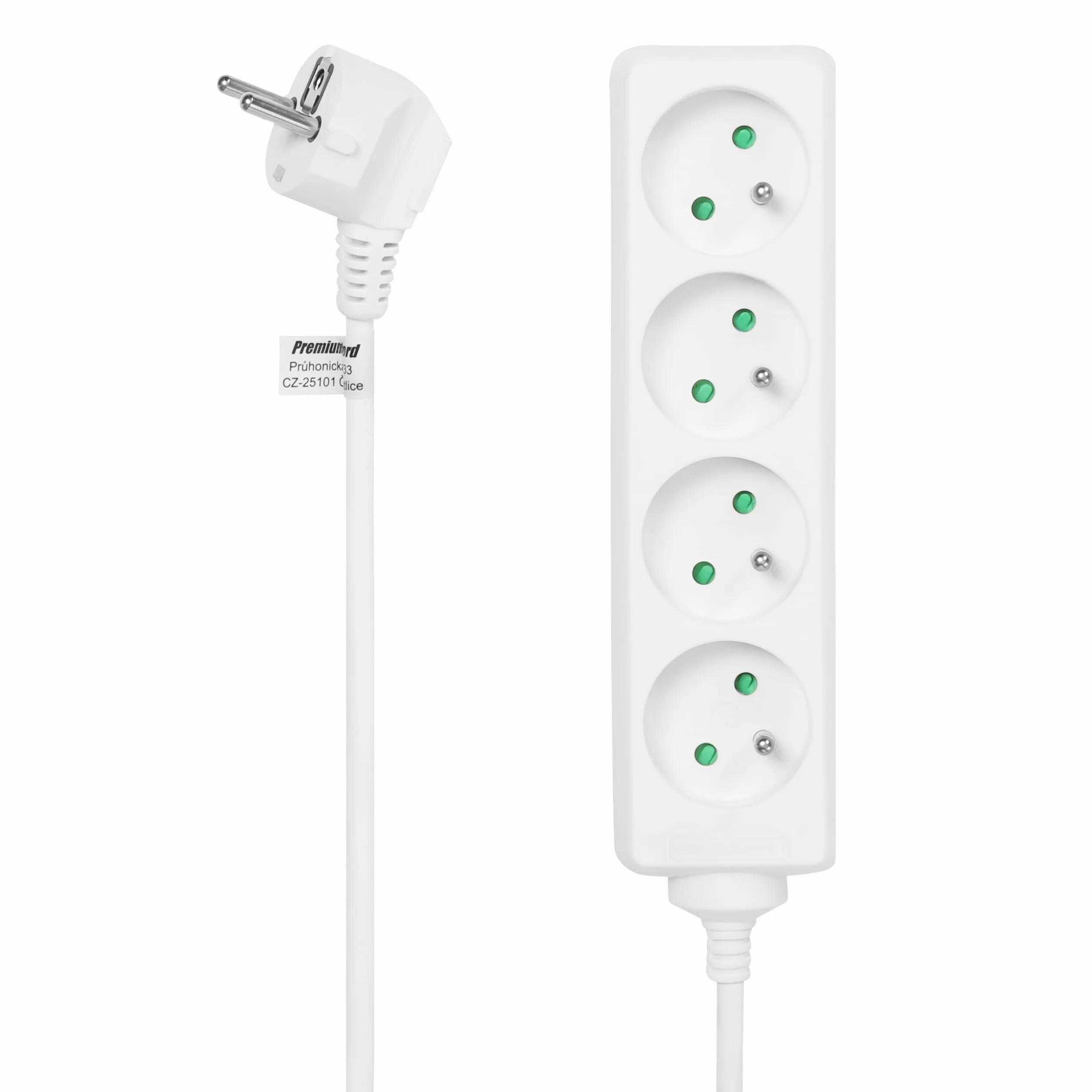 PremiumCord Multiprise 3m 4 Prises Françaises 230V Rallonge Sécurité Enfant Blanc