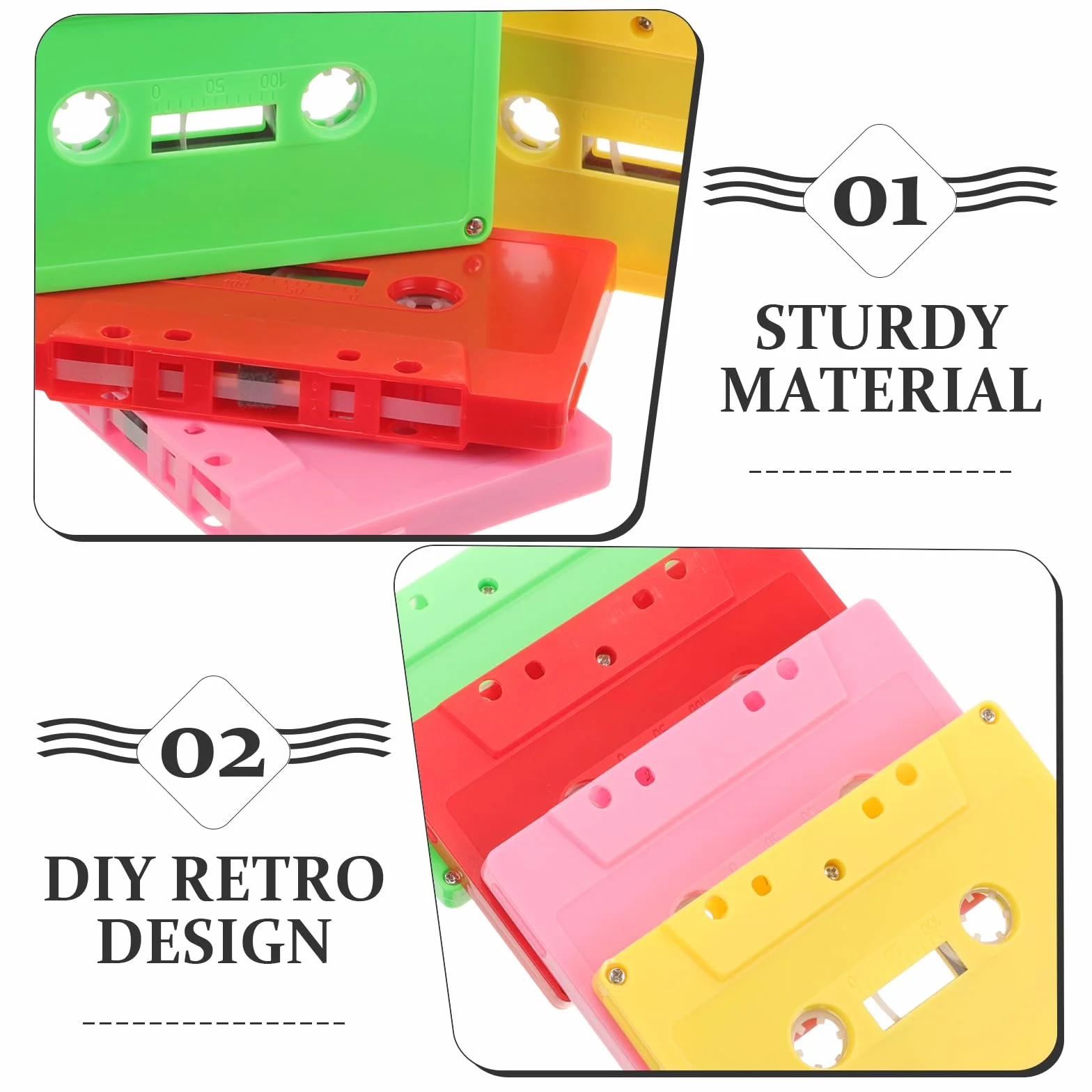 Lot de 4 Cassettes Audio Vierges, Bandes Enregistrables Colorées pour Bricolage