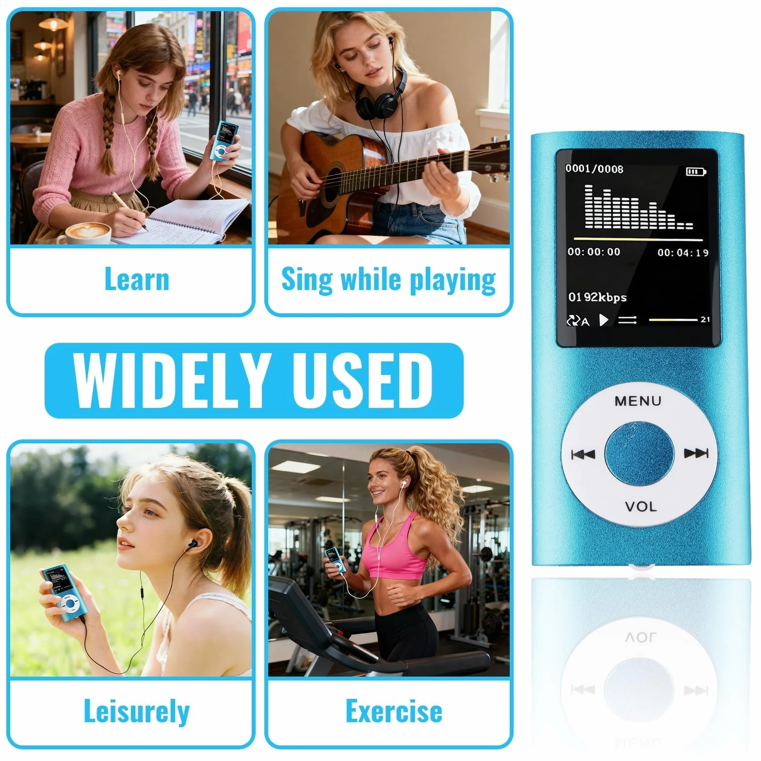 Lecteur de Musique HiFi Portable sans Perte MP3/MP4 avec 1.8 Pouces Écran LCD et Lecteur de Carte Mémoire, 32GB, Bleu