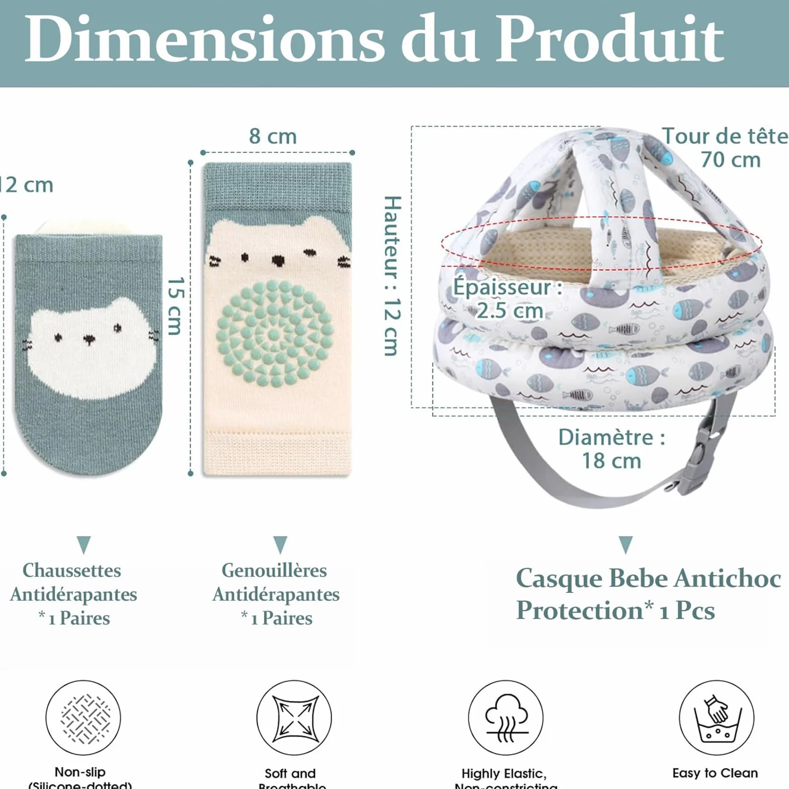 Solivive Casque Bébé Antichoc Protection, Anti Choc pour Bébé avec Longueur Réglable, Chaussettes Antidérapantes et Genouillères