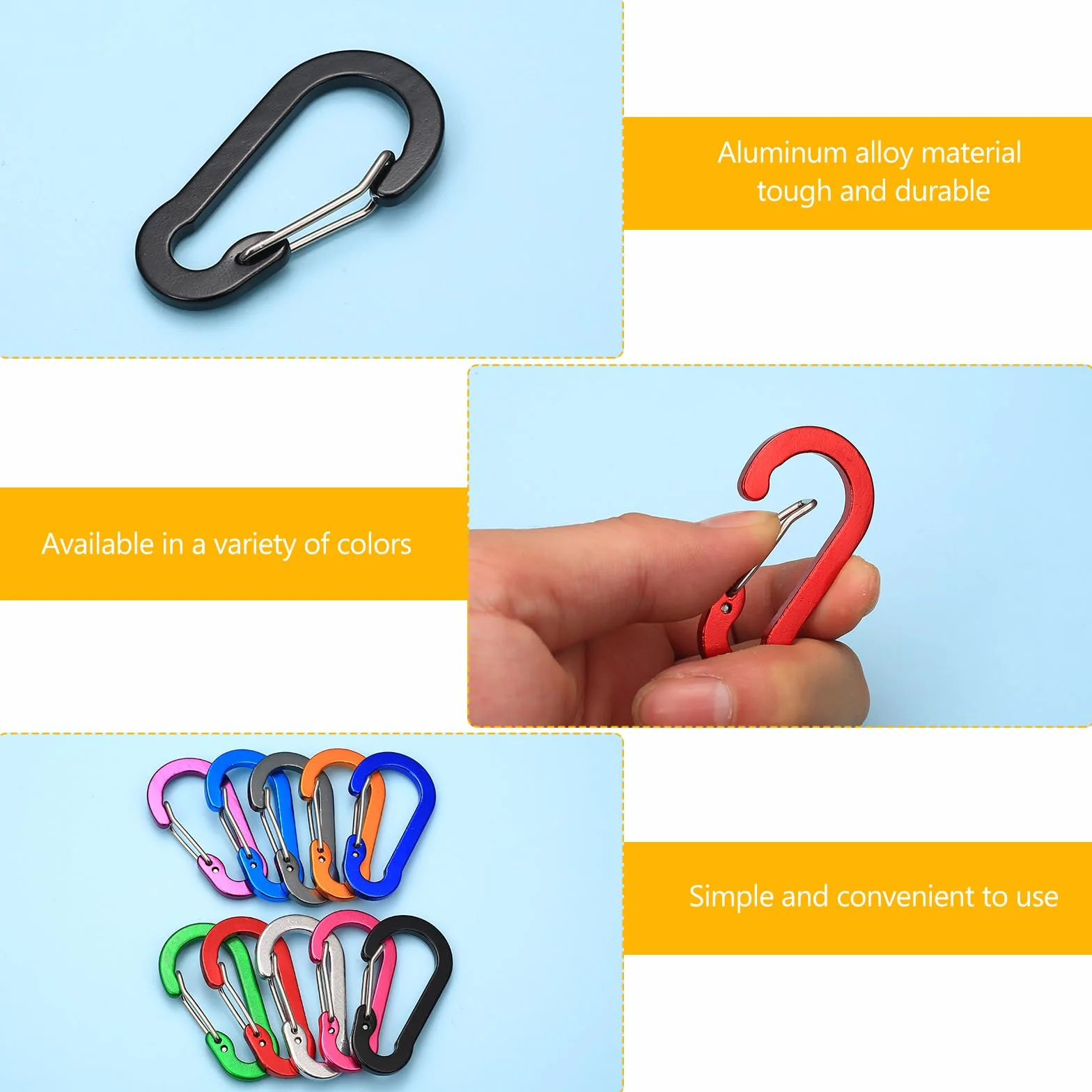 Mousquetons en Aluminium Colorés Porte-clés avec Anneau pour Randonnée Sac à Dos Pêche Camping 10 Pièces