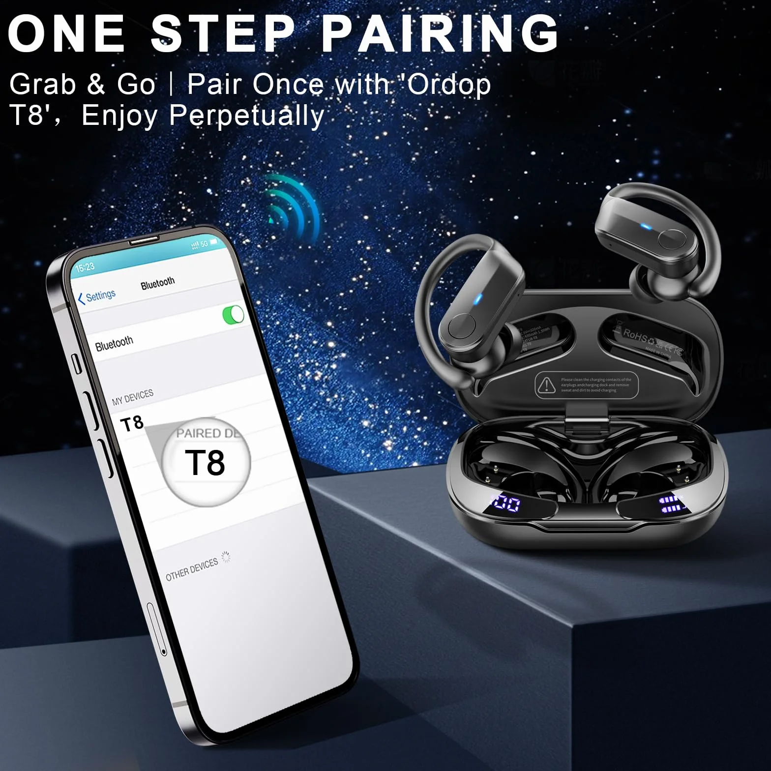 Ecouteurs Bluetooth sans Fil Sport, 2026 Ecouteurs sans Fil 5.4 avec HiFi Stéréo, Écouteur Running Étanches IPX8, 70H Oreillette Bluetooth avec ENC Réduction Bruit Mic, USB-C Charge/LED Casque, Noir