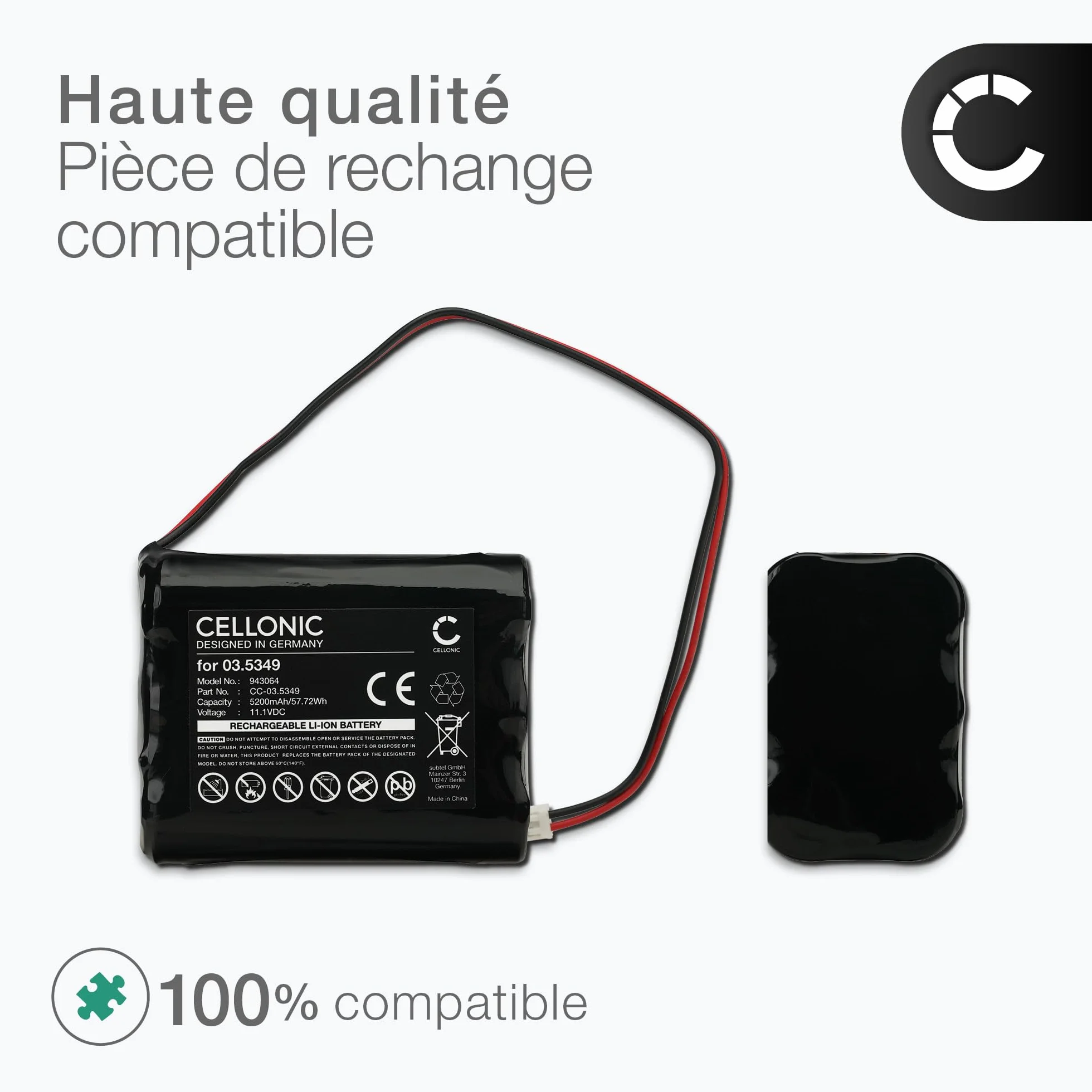 CELLONIC 1x Batterie pour Éclairage/Lampe de Poche Compatible avec SCANGRIP Nova 4K, Nova 3K, 03.5349 - (5200mAh, 11.1V)
