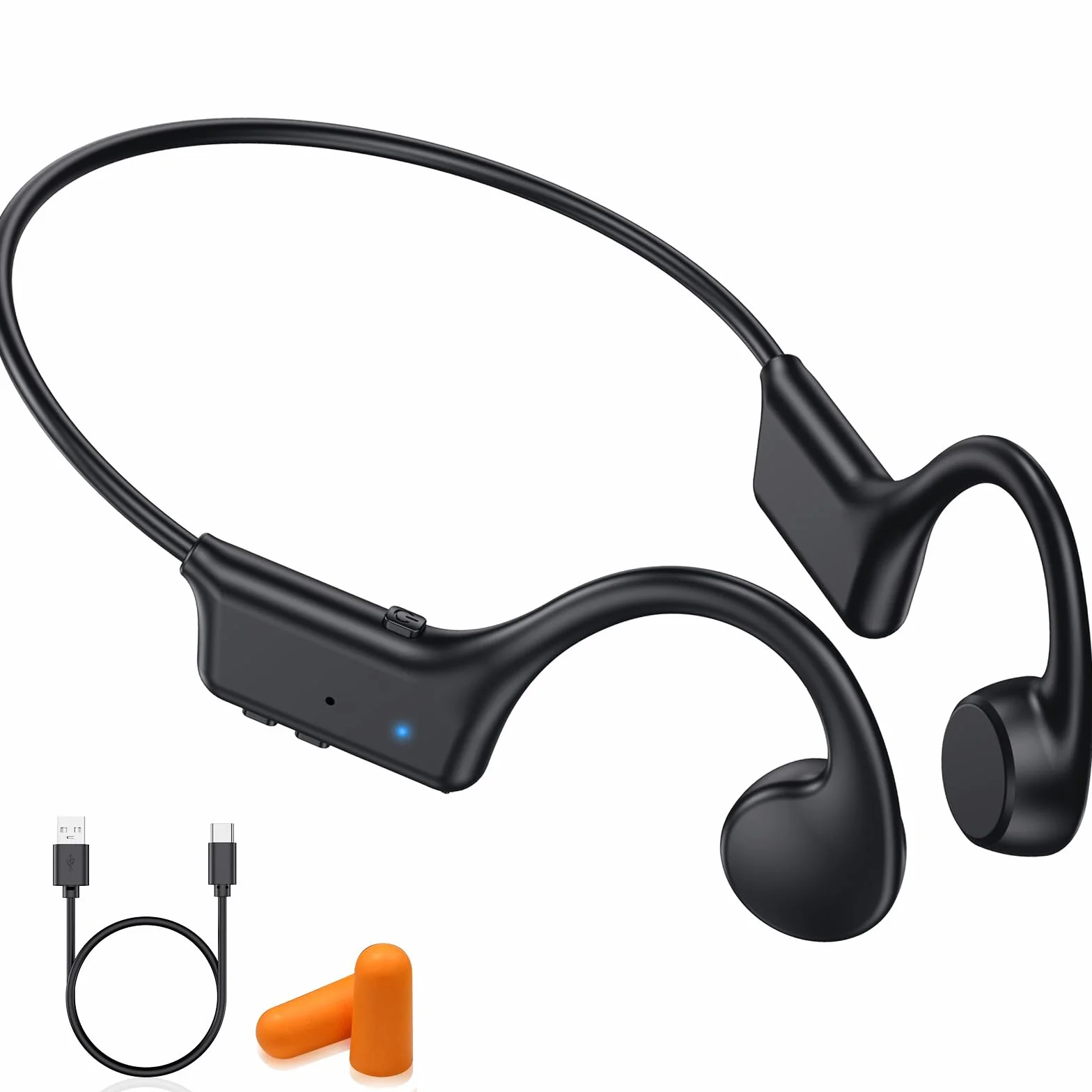 Casque Conduction Osseuse Bluetooth, Écouteur Conduction Osseuse Sans Fil Oreilles Ouvertes avec Micro, Open Ear Sport Étanche Conduction Casque pour Course à Pied, Sport, Cyclisme, Fitness (Noir)