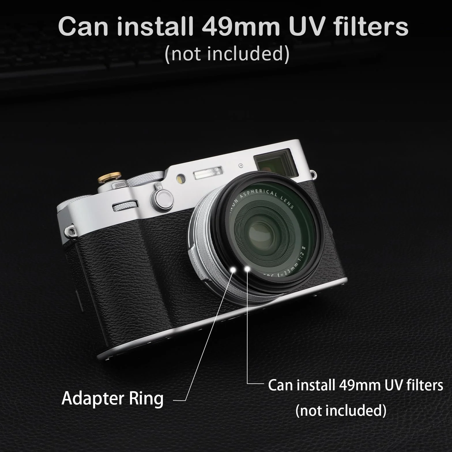 Haoge LAR-X52B Bague d'adaptation pour filtre d'objectif Fujifilm X100VI X100V 49 mm Noir