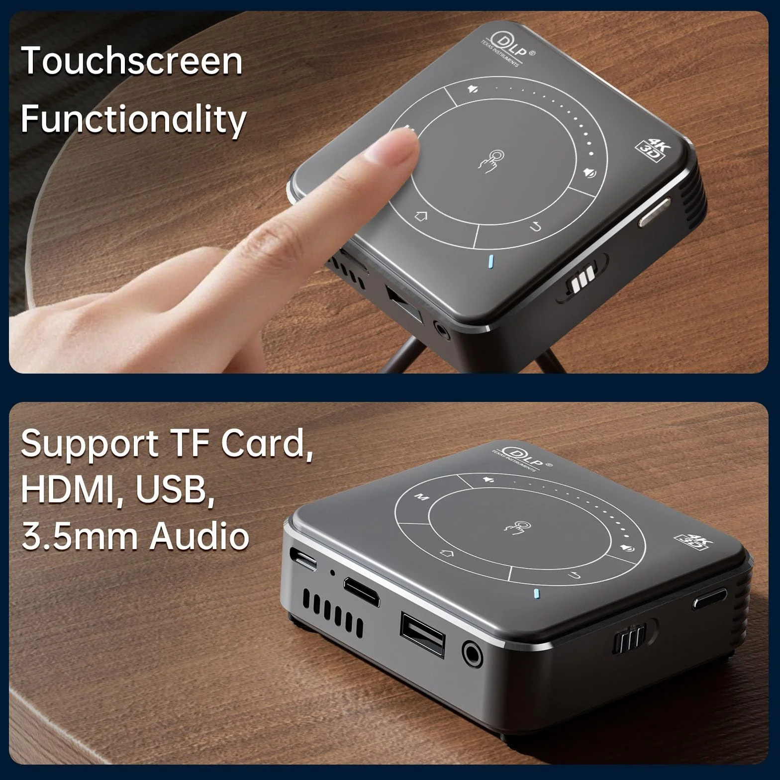 Mini Vidéoprojecteur DLP Pico Projecteur avec Batterie, 1080P, WiFi 6, Bluetooth 5.0, Portable avec Trépied