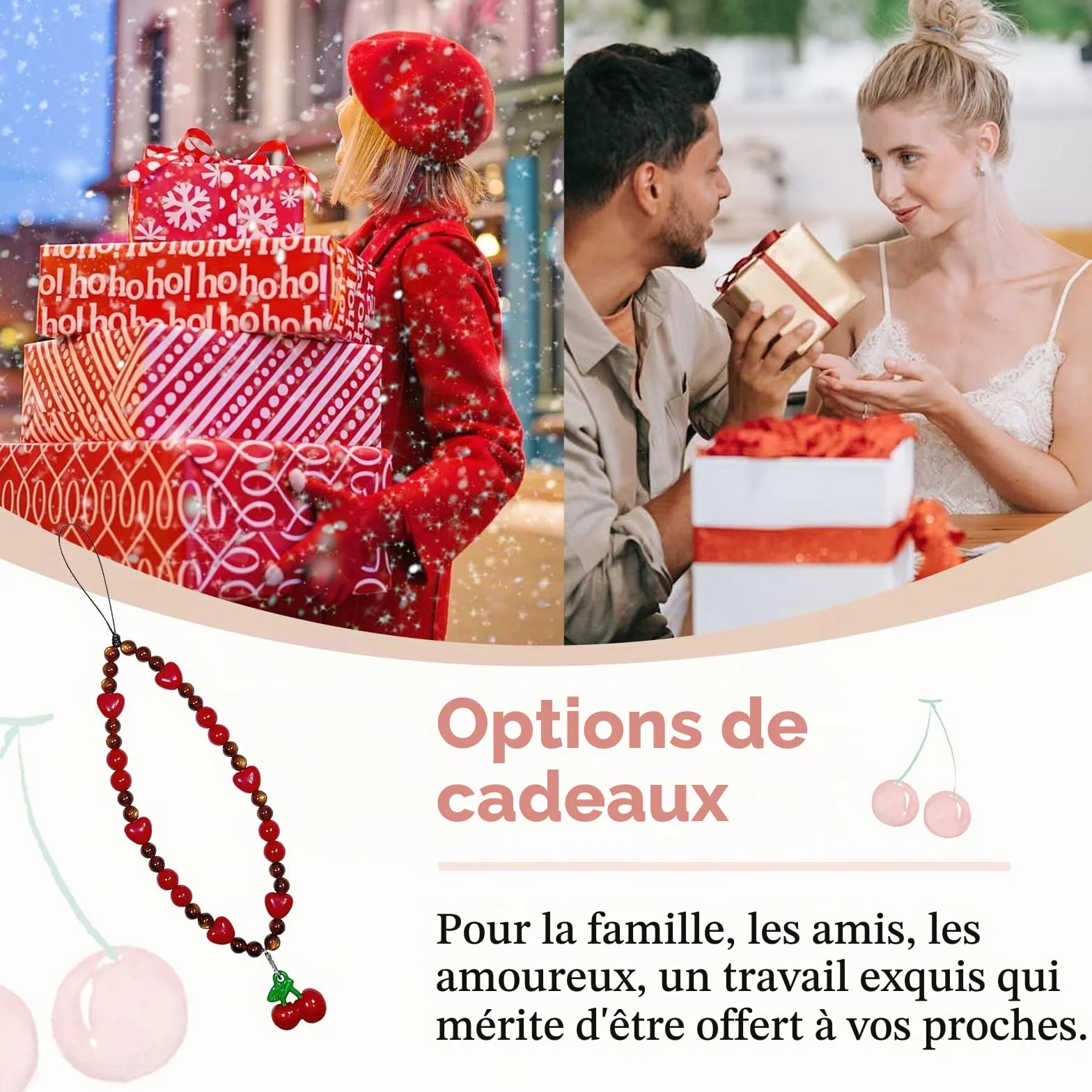 Chaîne de Pendentif pour Téléphone Portable, Charme Universel, Cordon Cherry, Bracelet Kawaii