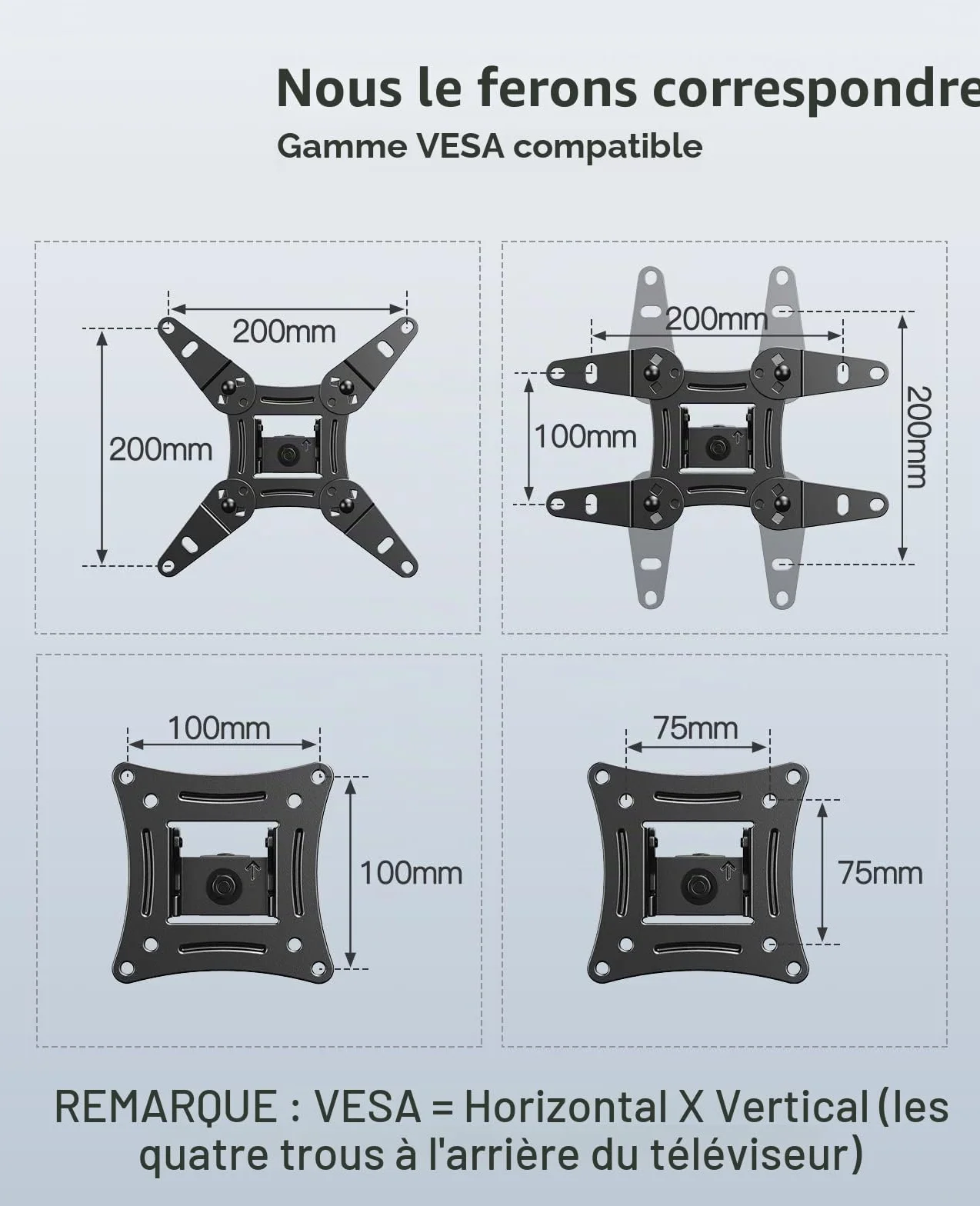 PERLESMITH Support Mural TV 13-42 Pouces 20KG Orientable Inclinable Rotation 360° Bras Accroche TV VESA 200x200mm