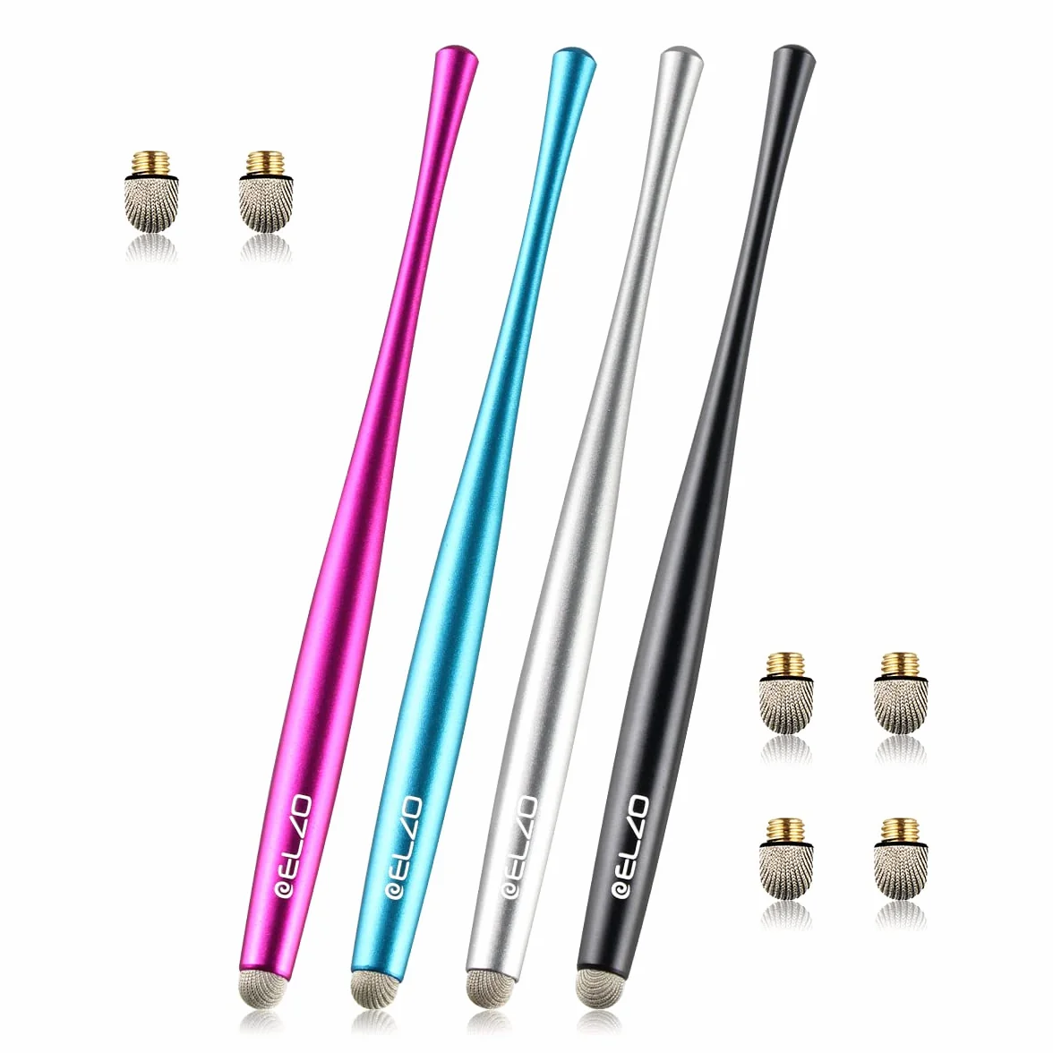 ELZO Stylo Tactile 4 pièces avec 6 Fibres de Remplacement pour iPad Android iPhone Samsung